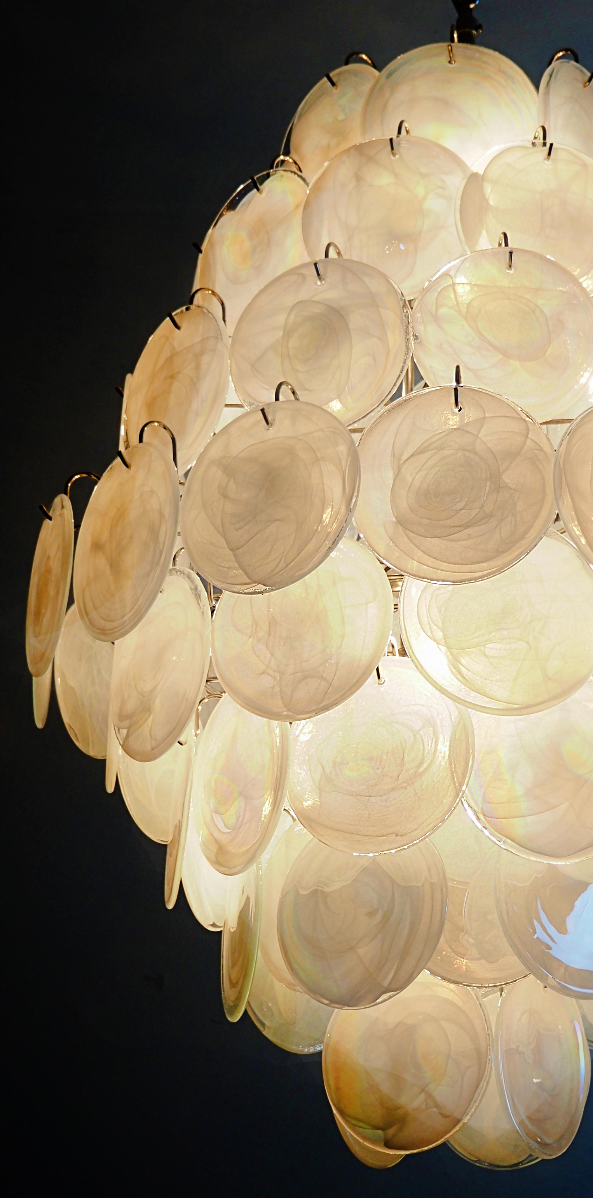 Pair Mid-Century Murano white alabaster disks chandeliers  For Sale 6