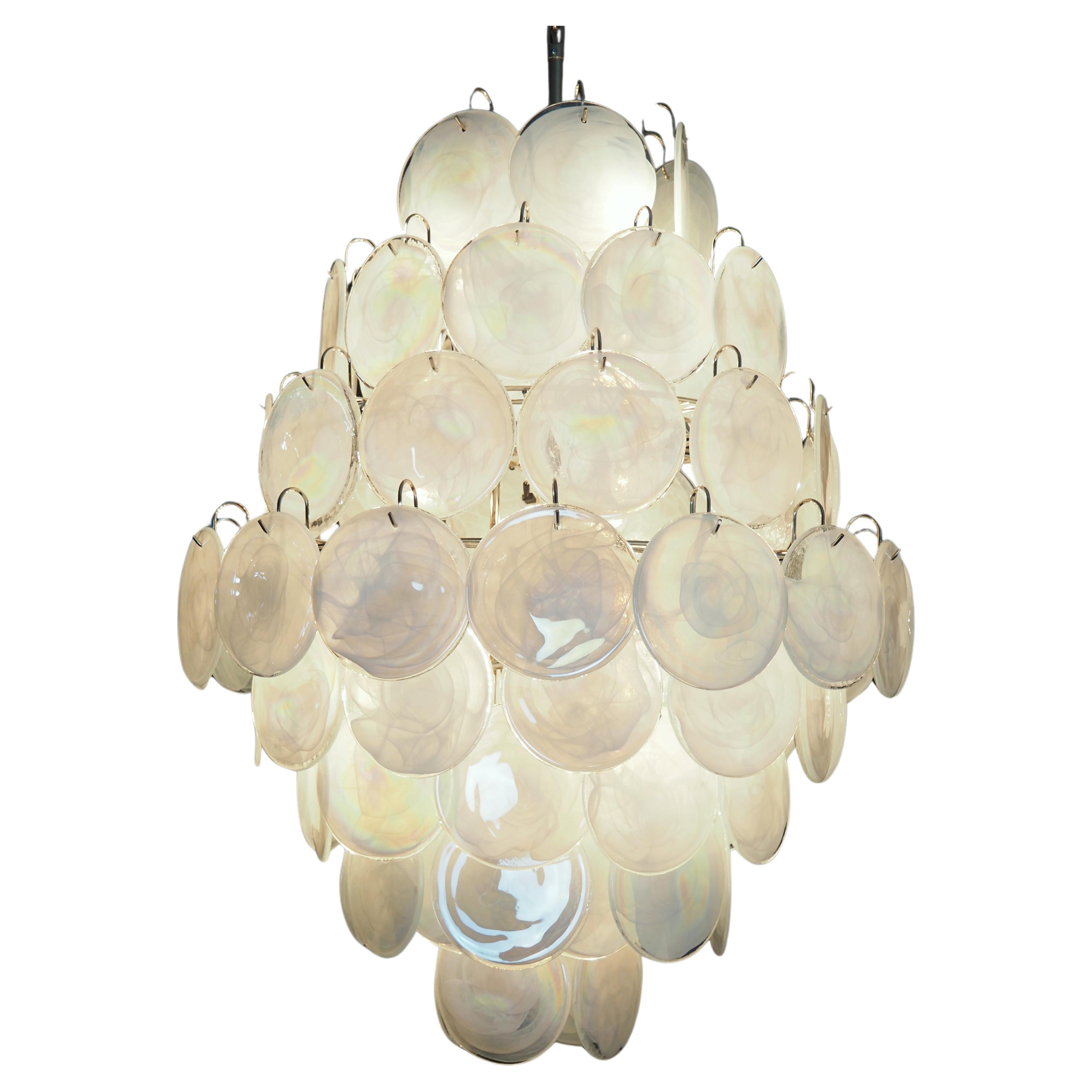 Mid-Century Modern Pair Mid-Century Murano white alabaster disks chandeliers  For Sale