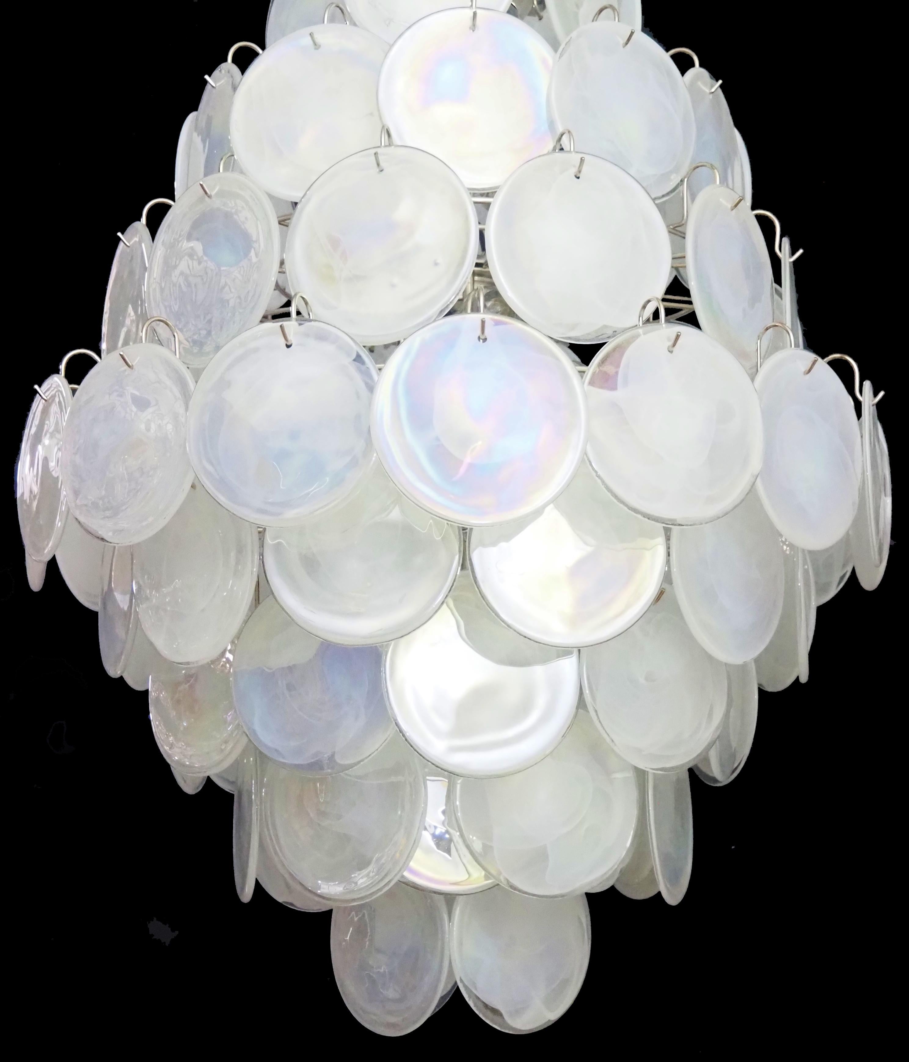 Pair Mid-Century Murano white alabaster disks chandeliers  For Sale 3