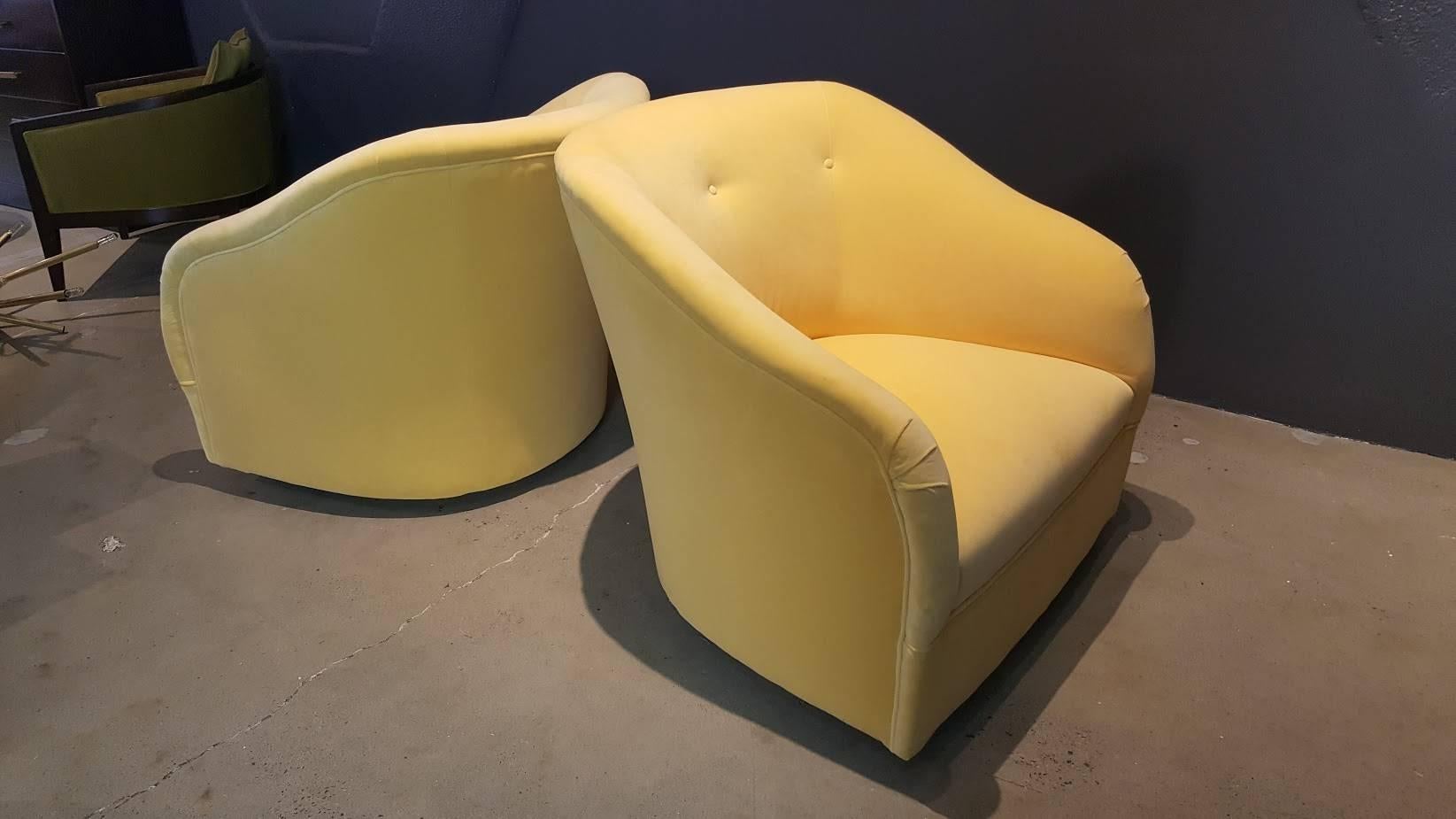 yellow velvet swivel chair