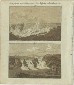 Majestic Waterfalls: Niagara Falls and Rhine Falls in 19th-Century Engraving