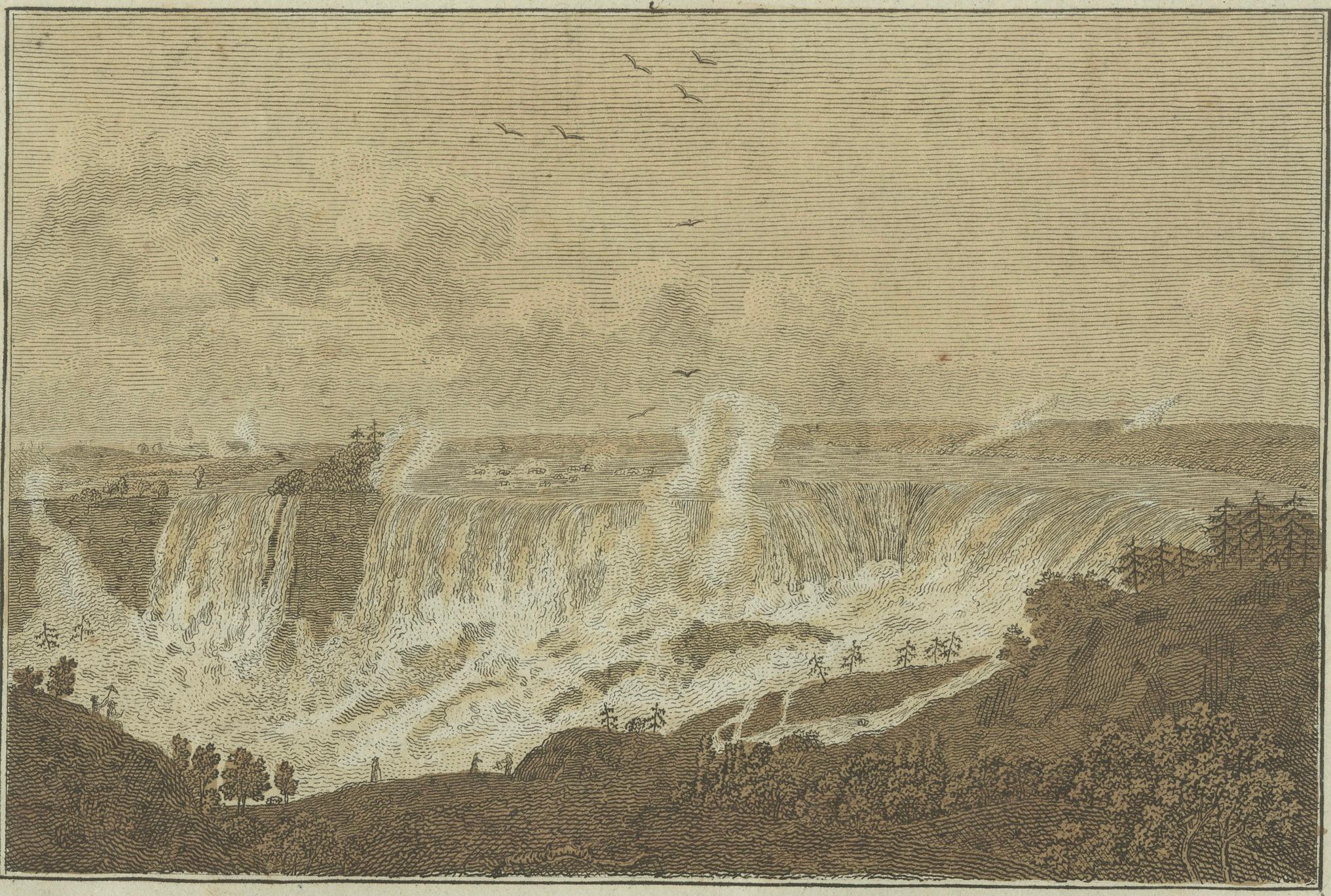 Majestic Waterfalls: Niagarafälle und Rheinfälle in Gravur aus dem 19. Jahrhundert (Papier) im Angebot
