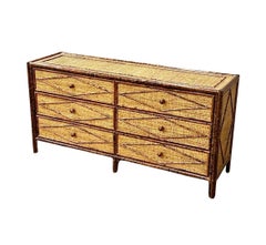 Majestic Weathered Vintage Cane Tortoiseshell 6 Drawer Commode, Pair Available