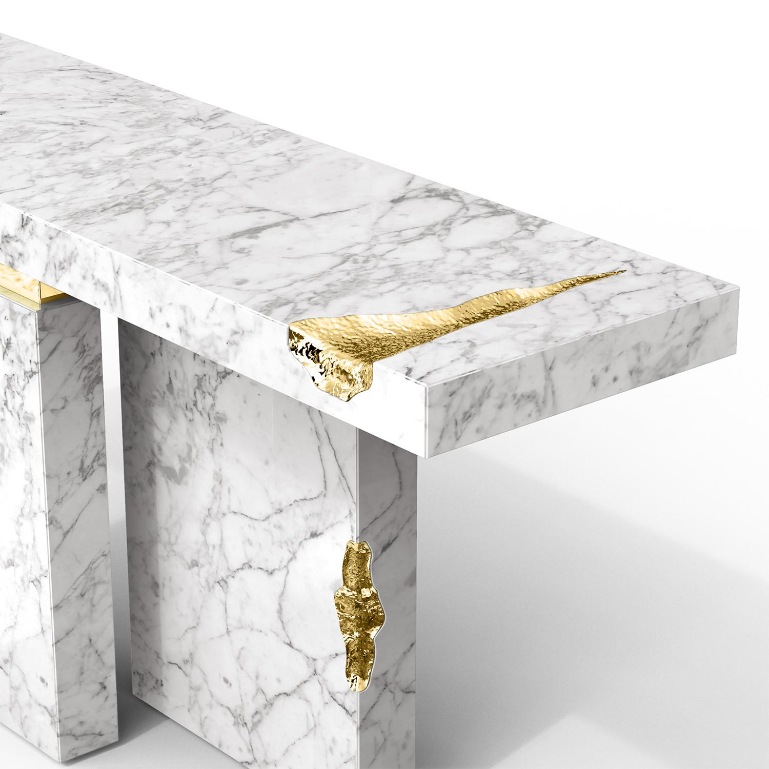 Brass Majestic White Console Table For Sale