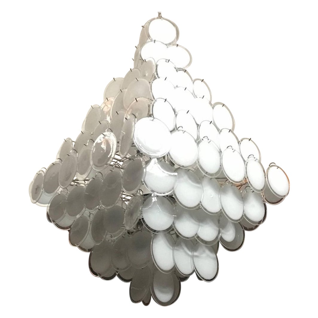 Majestic White Disc Murano Chandelier, 1990s