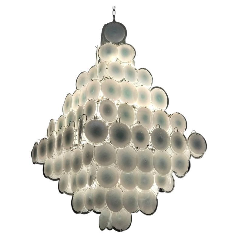 Majestic White Disc Murano Chandelier, 1990s For Sale