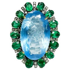 Majesty Ring in 14k White Gold, Aquamarine, Emerald and White Diamonds