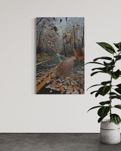 "Autumn in Toronto", Photorealist Landscape with Textured Leaves, Oil on Canvas