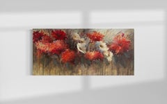 "Spring Morning", Photorealism Floral Painting, Blooming Red and White Flowers