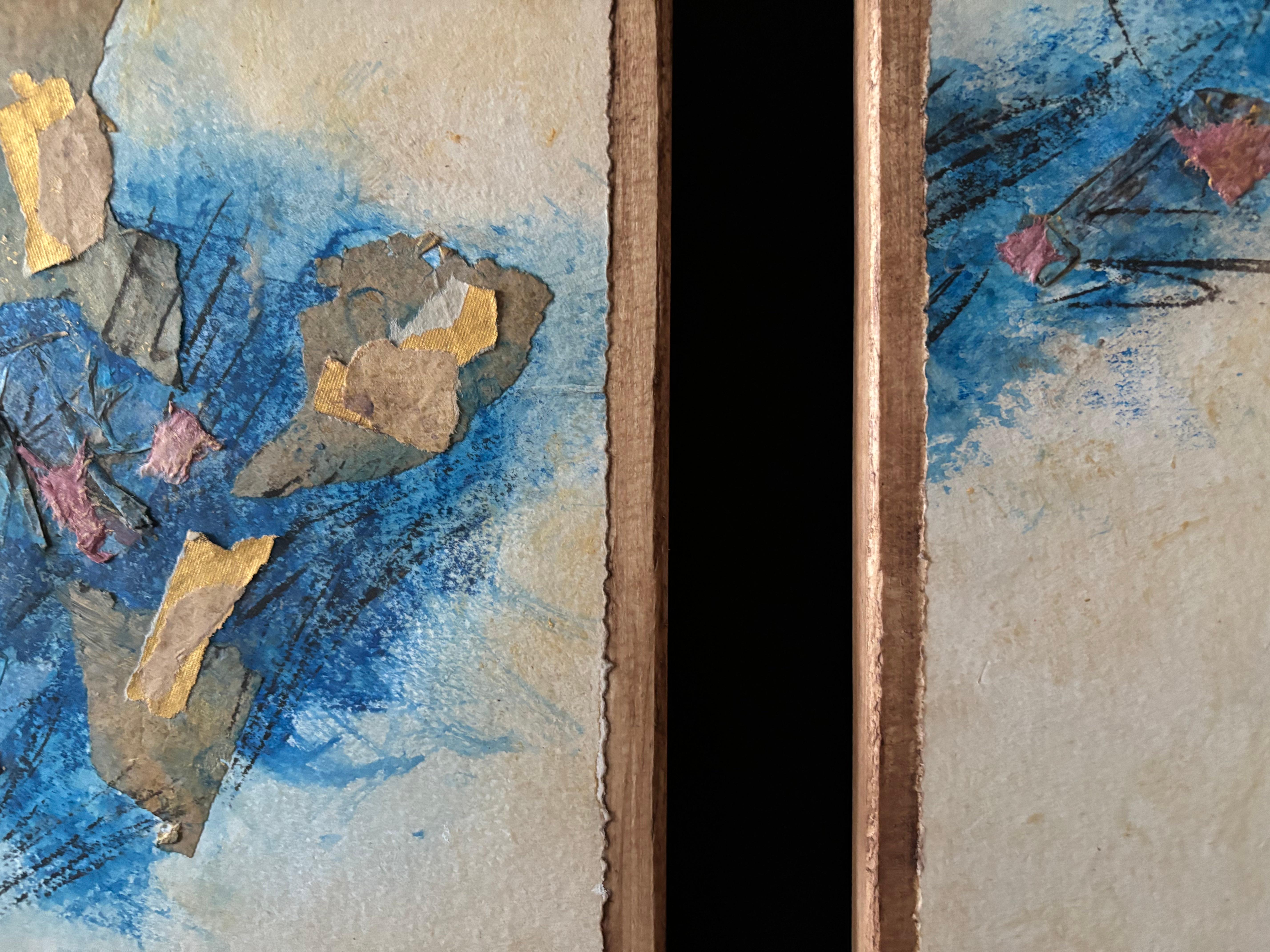BlueJoy est créé avec de la cire froide et des monotypes, du papier de mûrier sur du bois dans un esprit de célébration. La plupart des cultures à travers le monde croient que toutes les choses ont une sorte de force vitale. Nous assistons ici à la