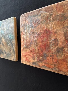 Diptych Markings- Leather-like finish, Art Graf marked tissue layers, cold wax