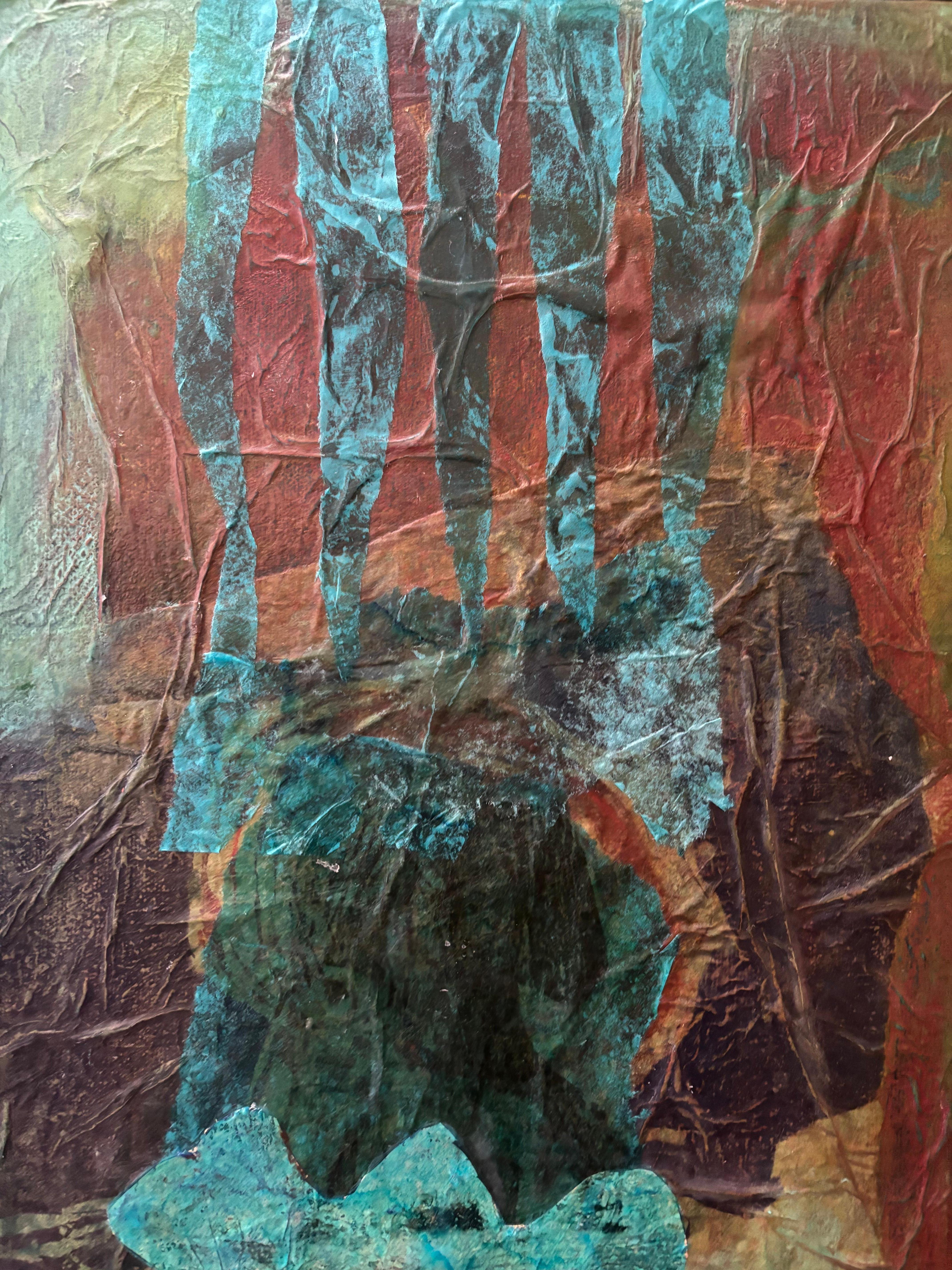 Diptych Tyme Before Time Cold wax, monoprints, oil stick on canvas – Painting von Majio