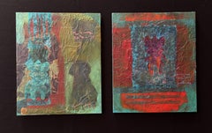 Diptych Tyme Before Time Cold wax, monoprints, oil stick on canvas