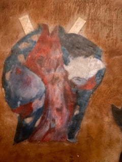 #3 Encaustic Copper Petroglyph Series mit Papierpuppen-Outfits auf Holz