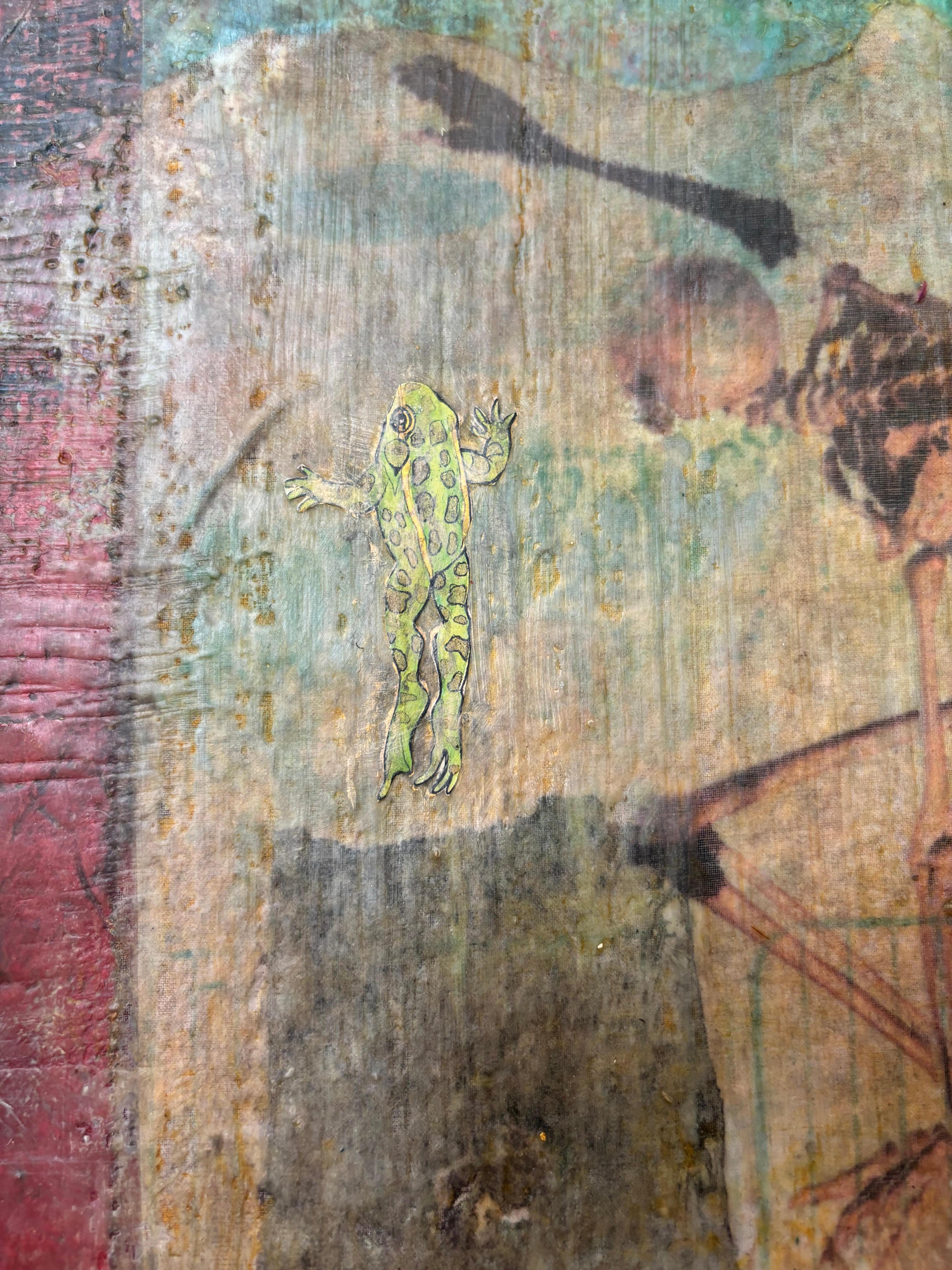 Femme médiane avec grenouille - Artisanat Mixed Media Art par Majio