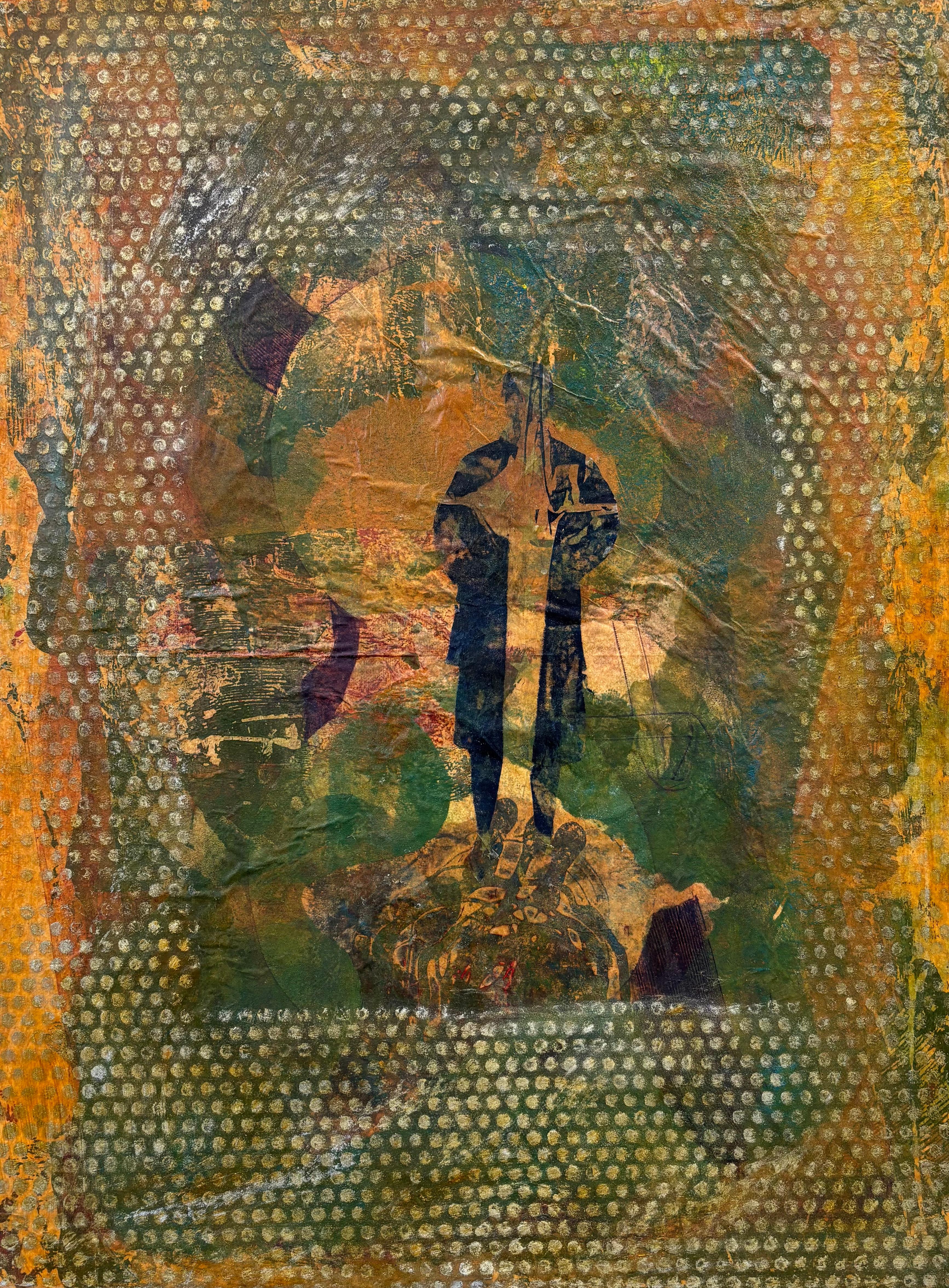 Monk Series II Cire froide, monoprints, bâton d'huile sur toile - Mixed Media Art de Majio
