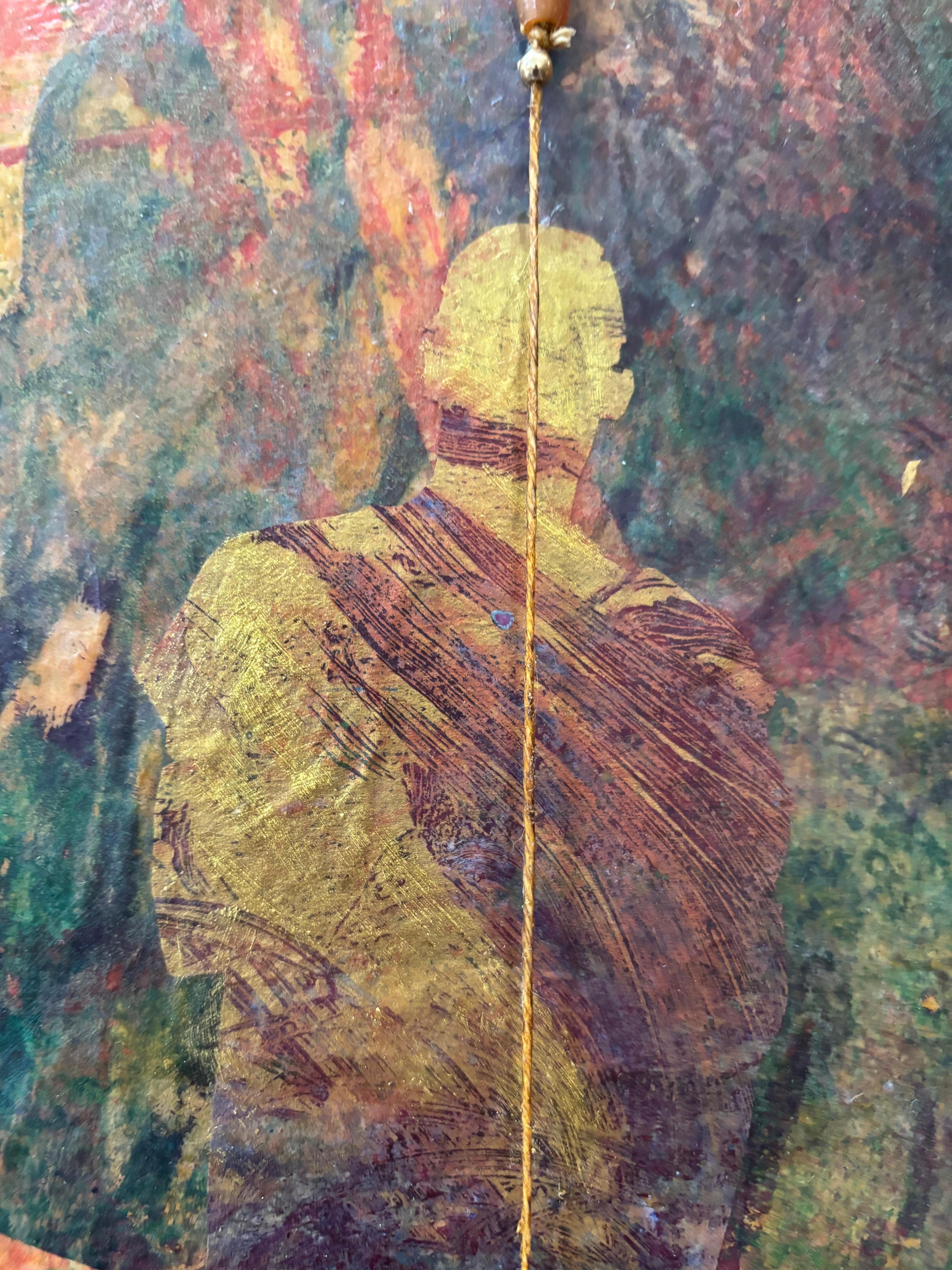 Plumb Line Series I  Cold wax, monoprints, oil stick with found object - Other Art Style Painting by Majio