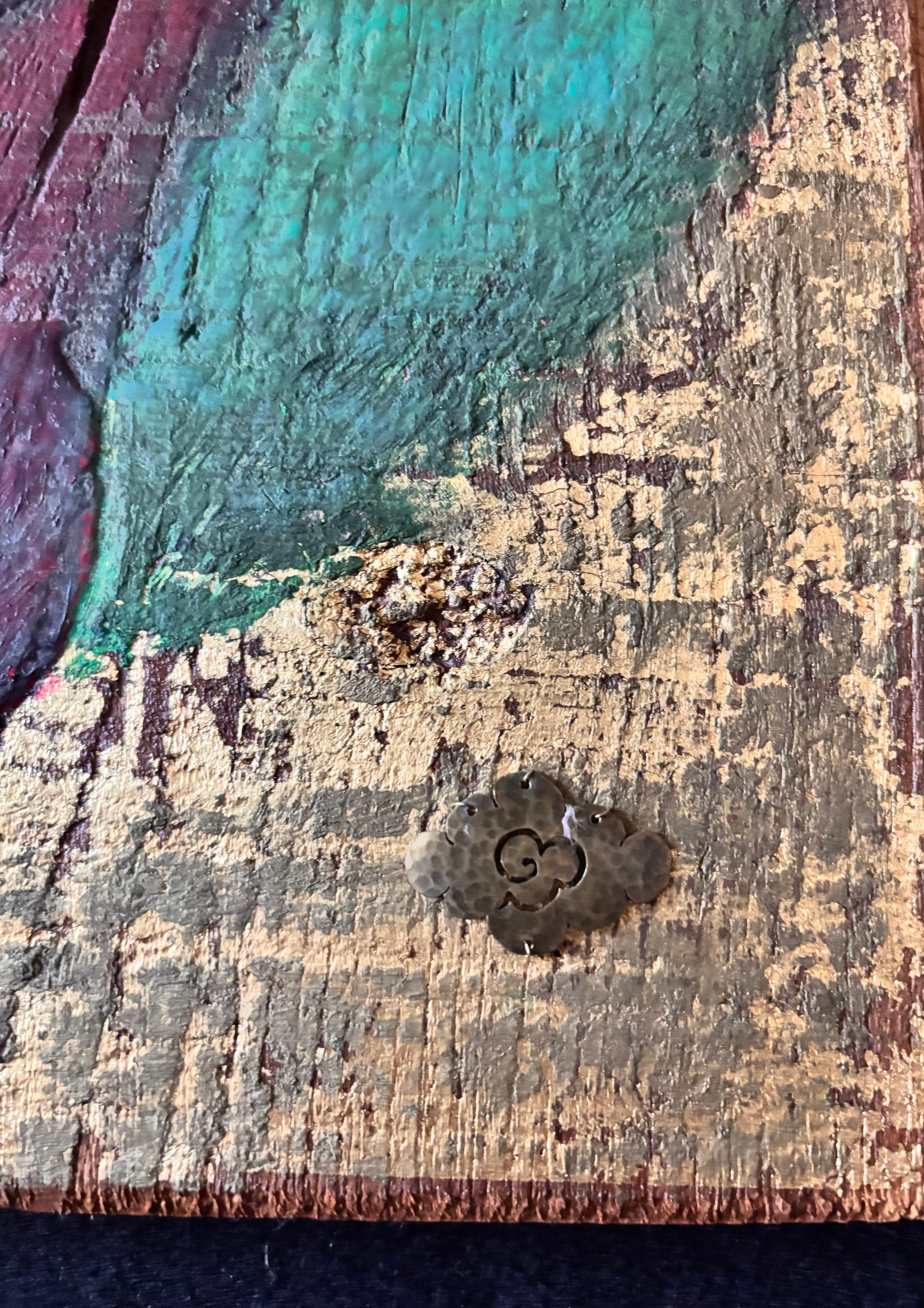 Saatgut Acrylfarbe mit Band, Silberperlen auf Holz im Angebot 12