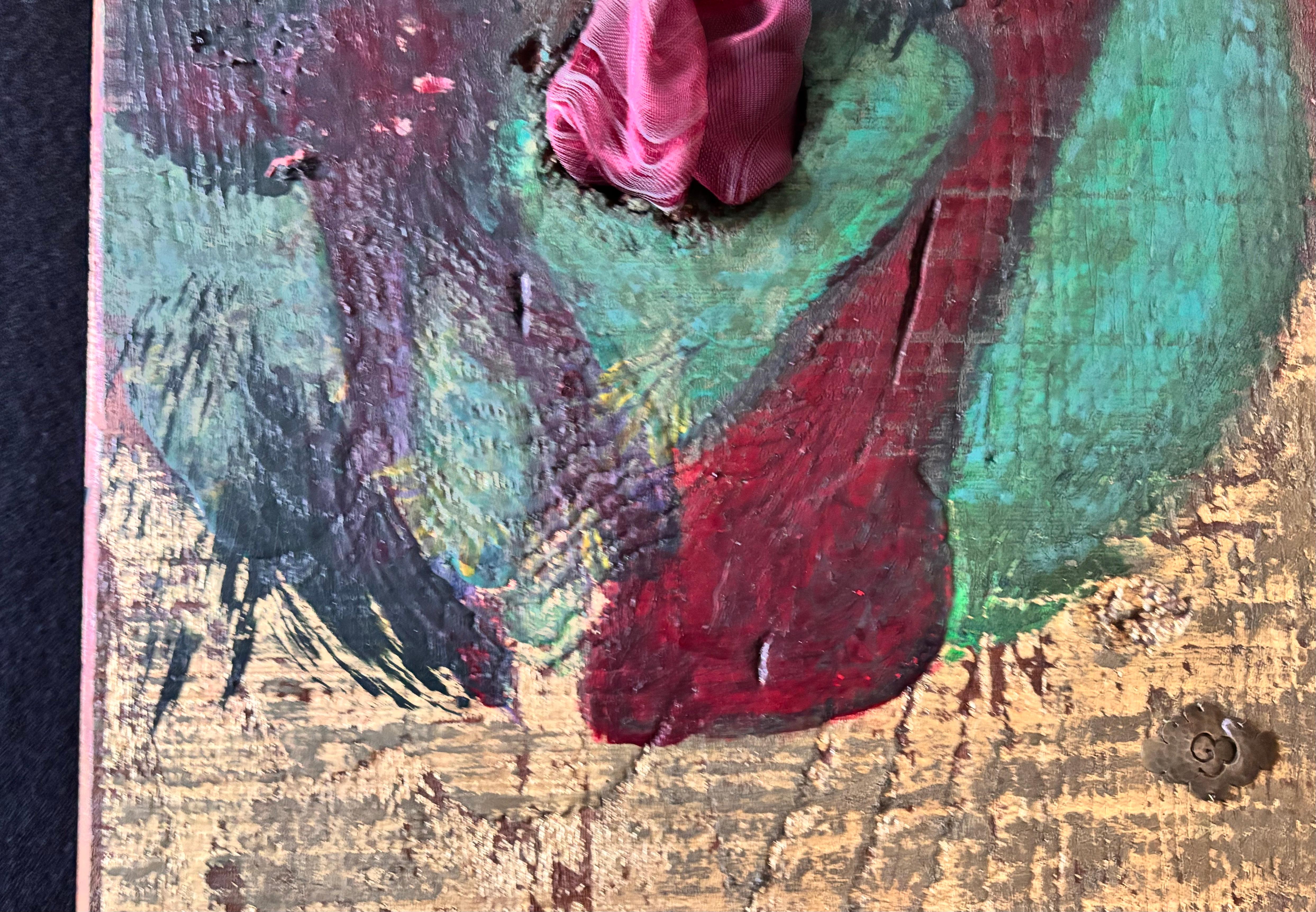 Saatgut Acrylfarbe mit Band, Silberperlen auf Holz im Angebot 13