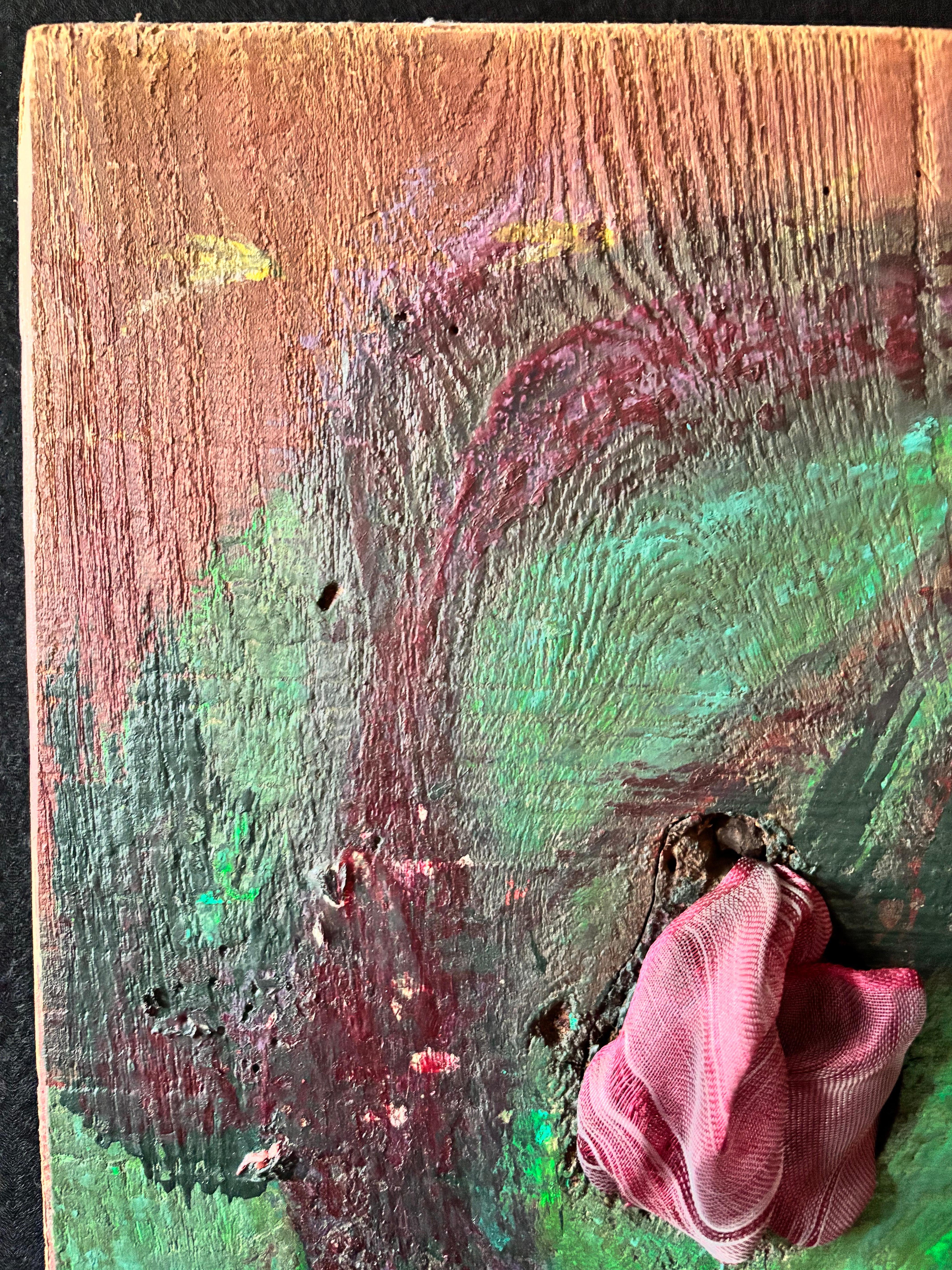 Saatgut Acrylfarbe mit Band, Silberperlen auf Holz im Angebot 1