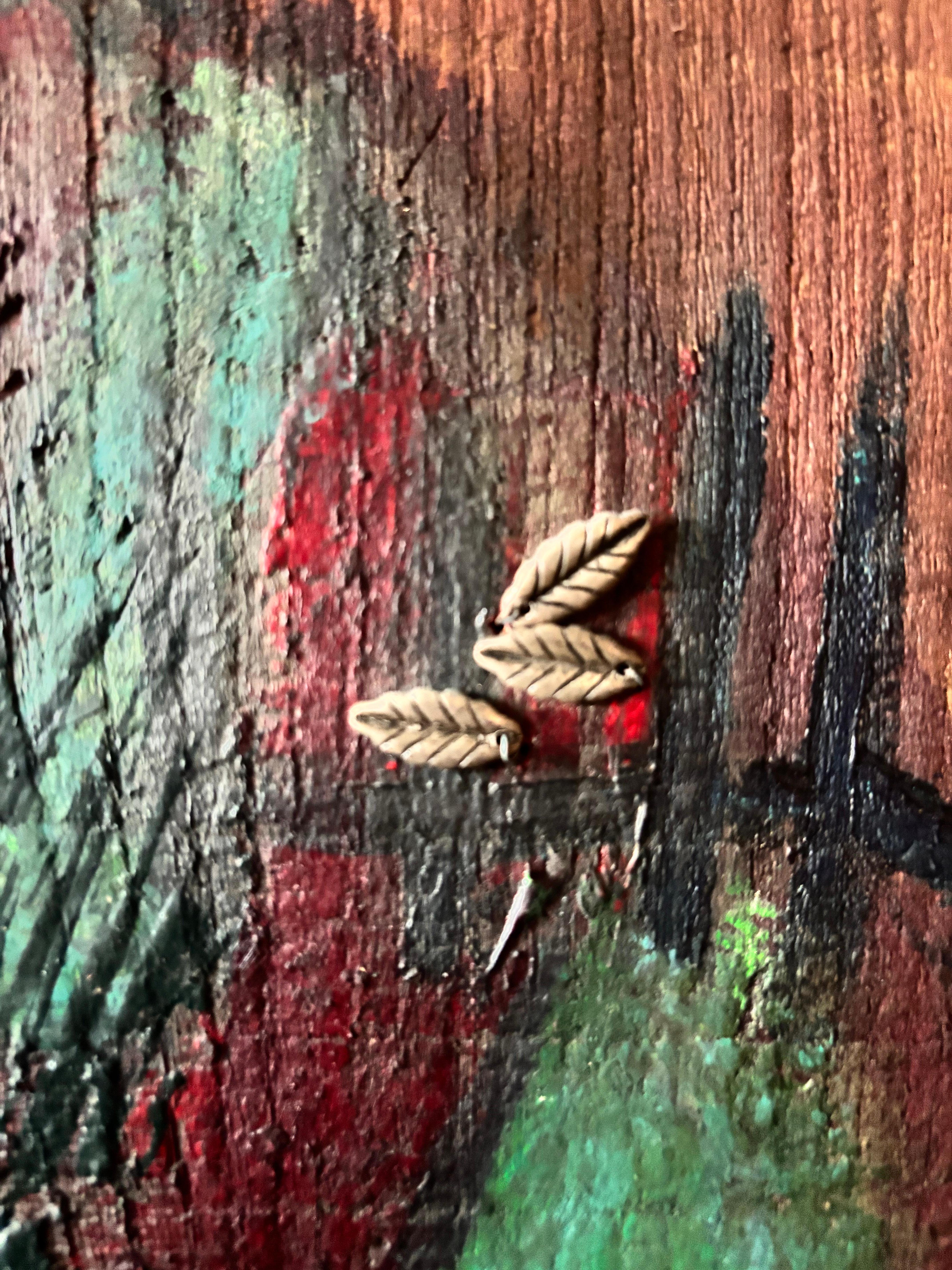 Saatgut Acrylfarbe mit Band, Silberperlen auf Holz im Angebot 4