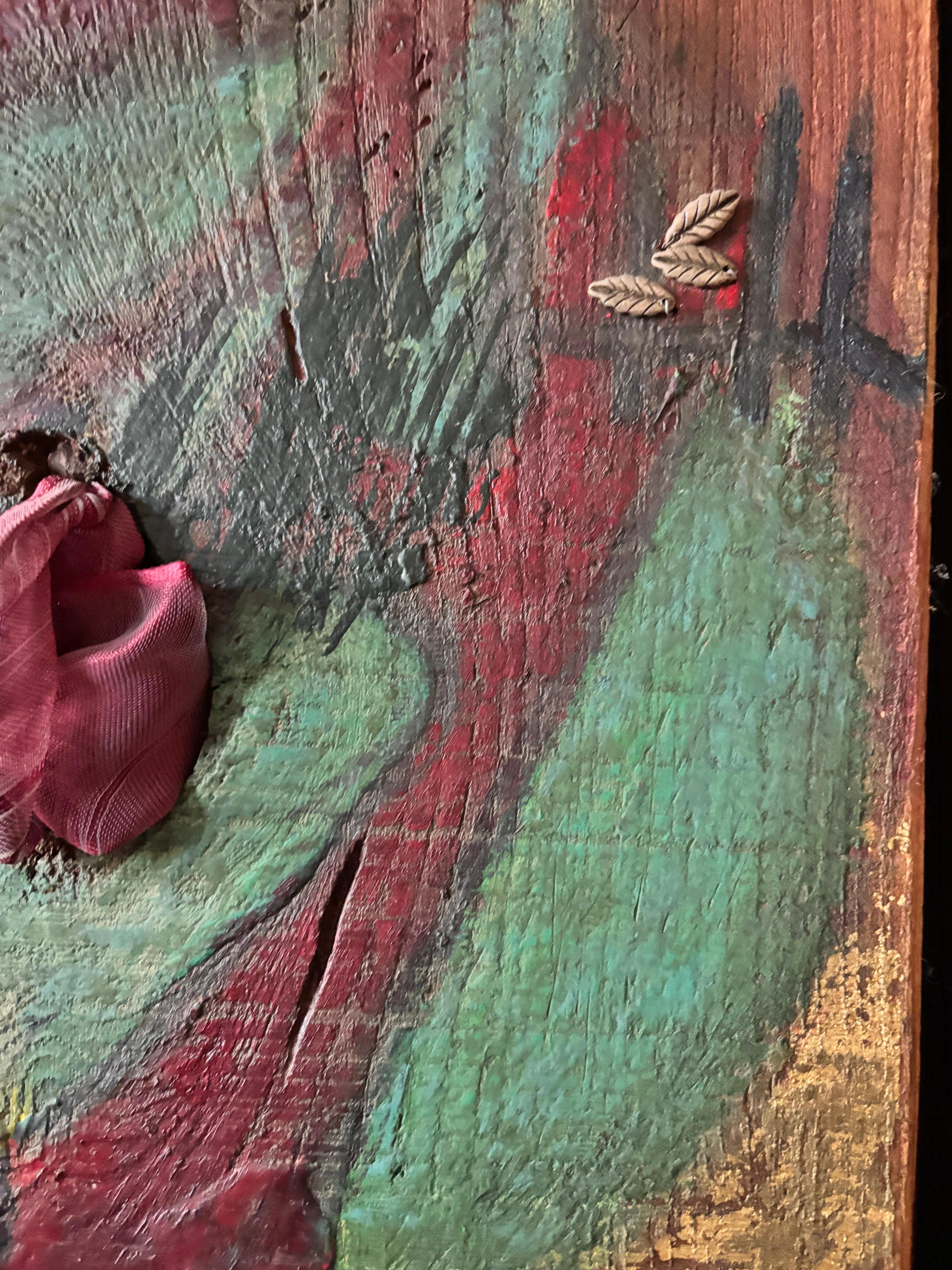 Saatgut Acrylfarbe mit Band, Silberperlen auf Holz im Angebot 6