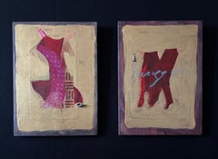 Small Wooden Pieces I: Tango Paper Doll Series: Diptych Polka Dots and Fish