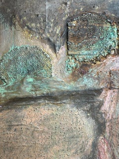 Cross-Roads, acrylic paint, patinaed copper & cold wax on wood panel