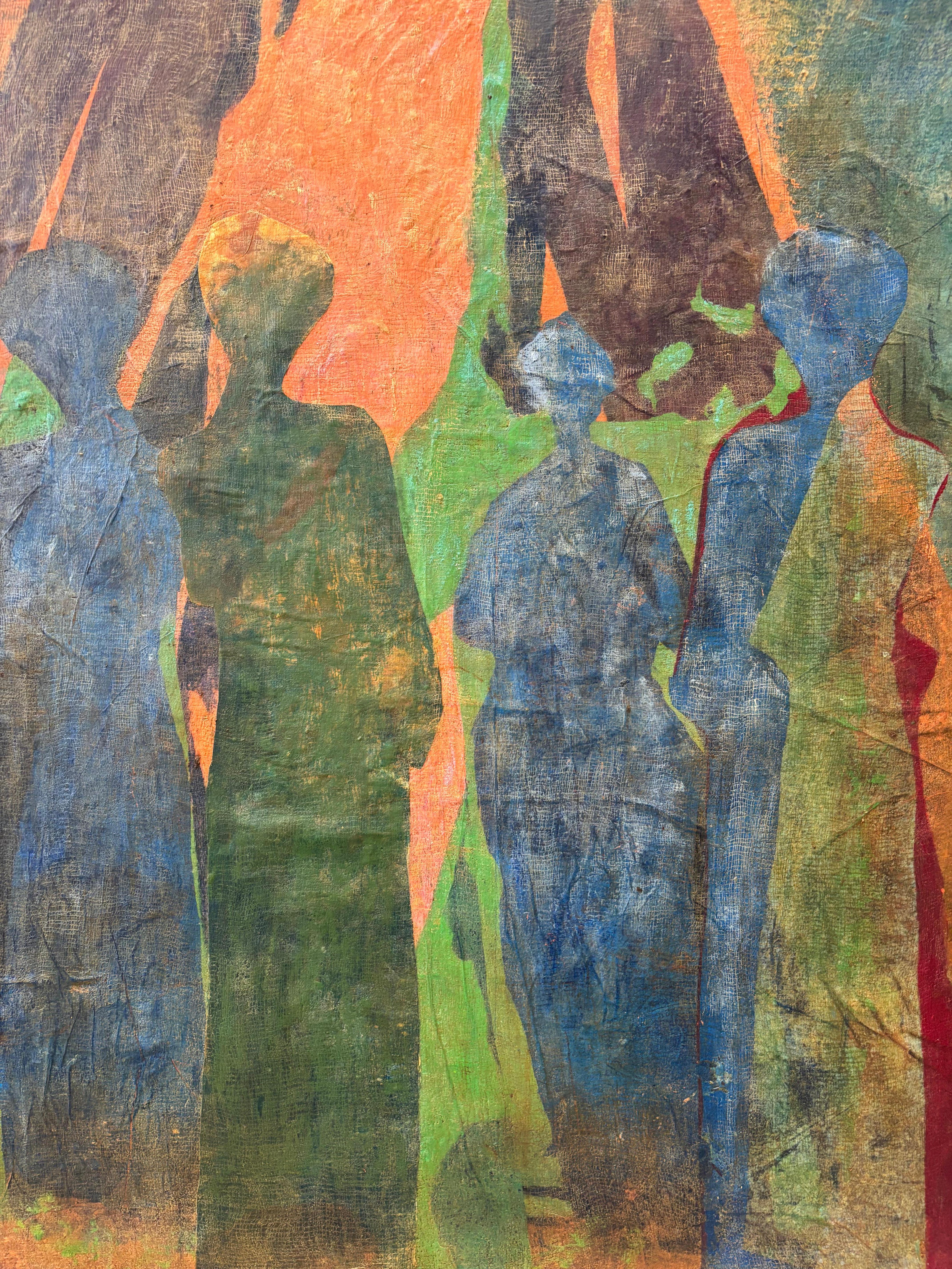 Antepasados: Ancestros Ascendiendo cera fría, pintura al óleo y papel impreso sobre lienzo. en venta 1