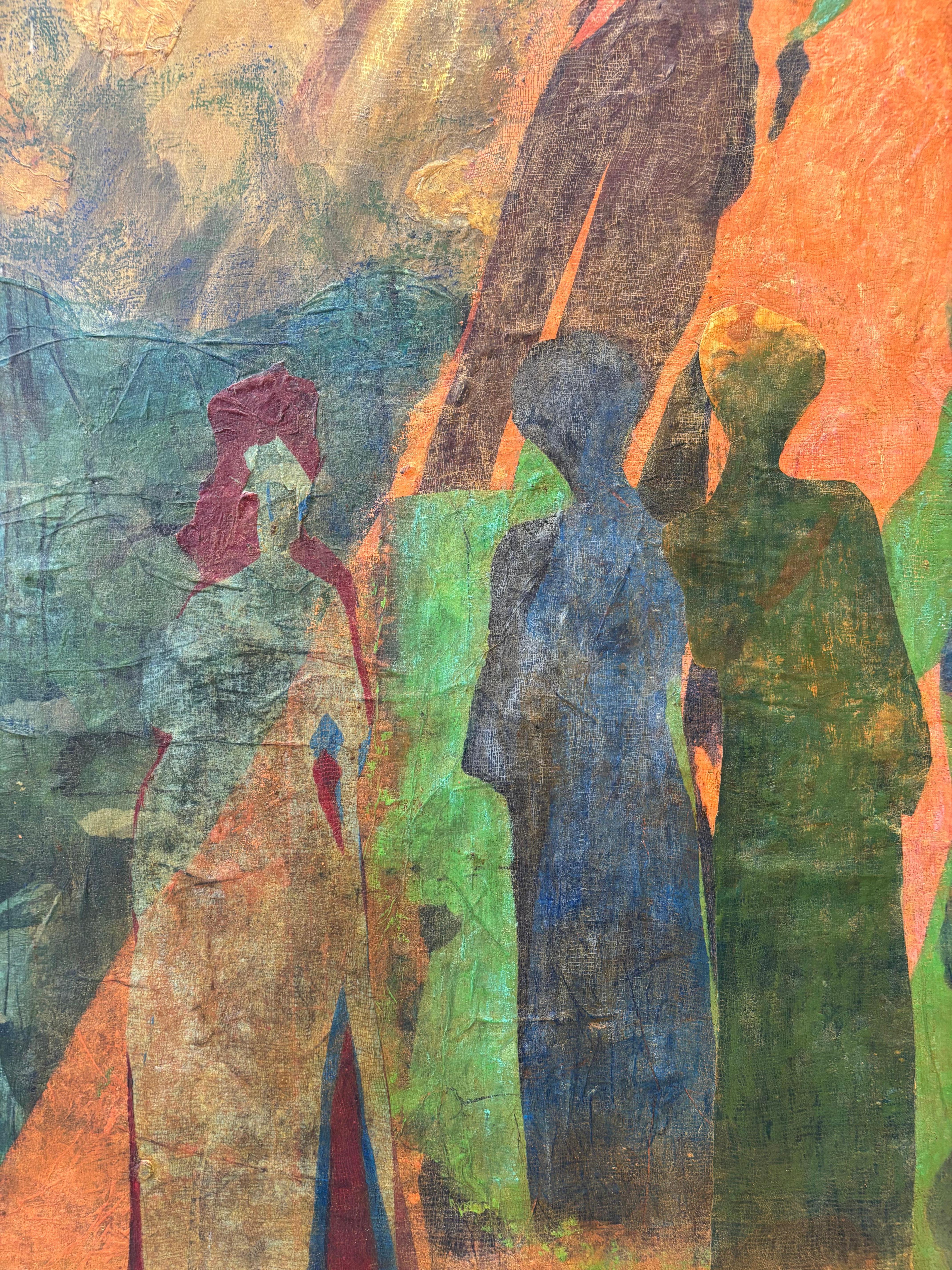 Antepasados: Ancestros Ascendiendo cera fría, pintura al óleo y papel impreso sobre lienzo. en venta 2