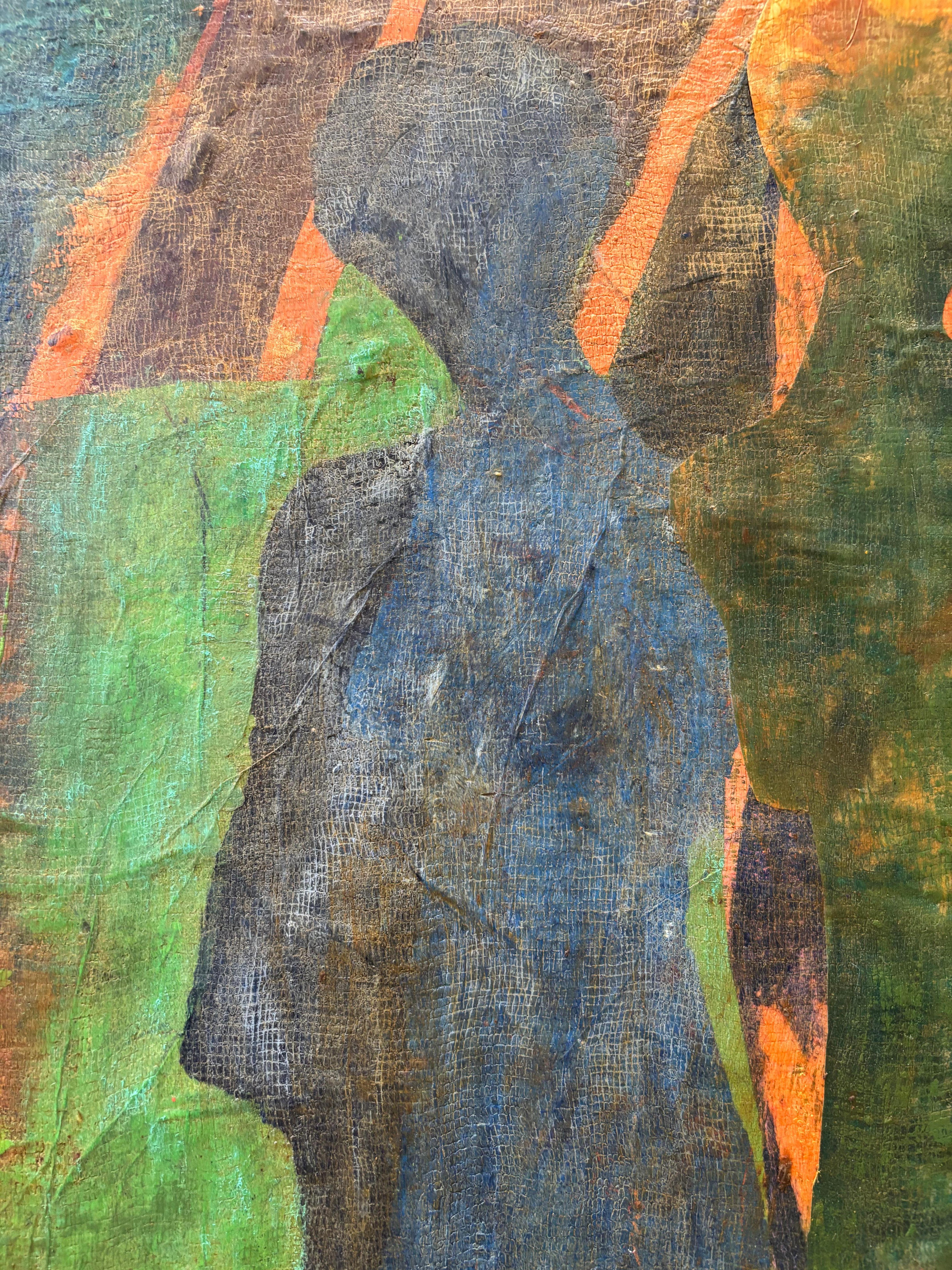 Antepasados: Ancestros Ascendiendo cera fría, pintura al óleo y papel impreso sobre lienzo. en venta 3