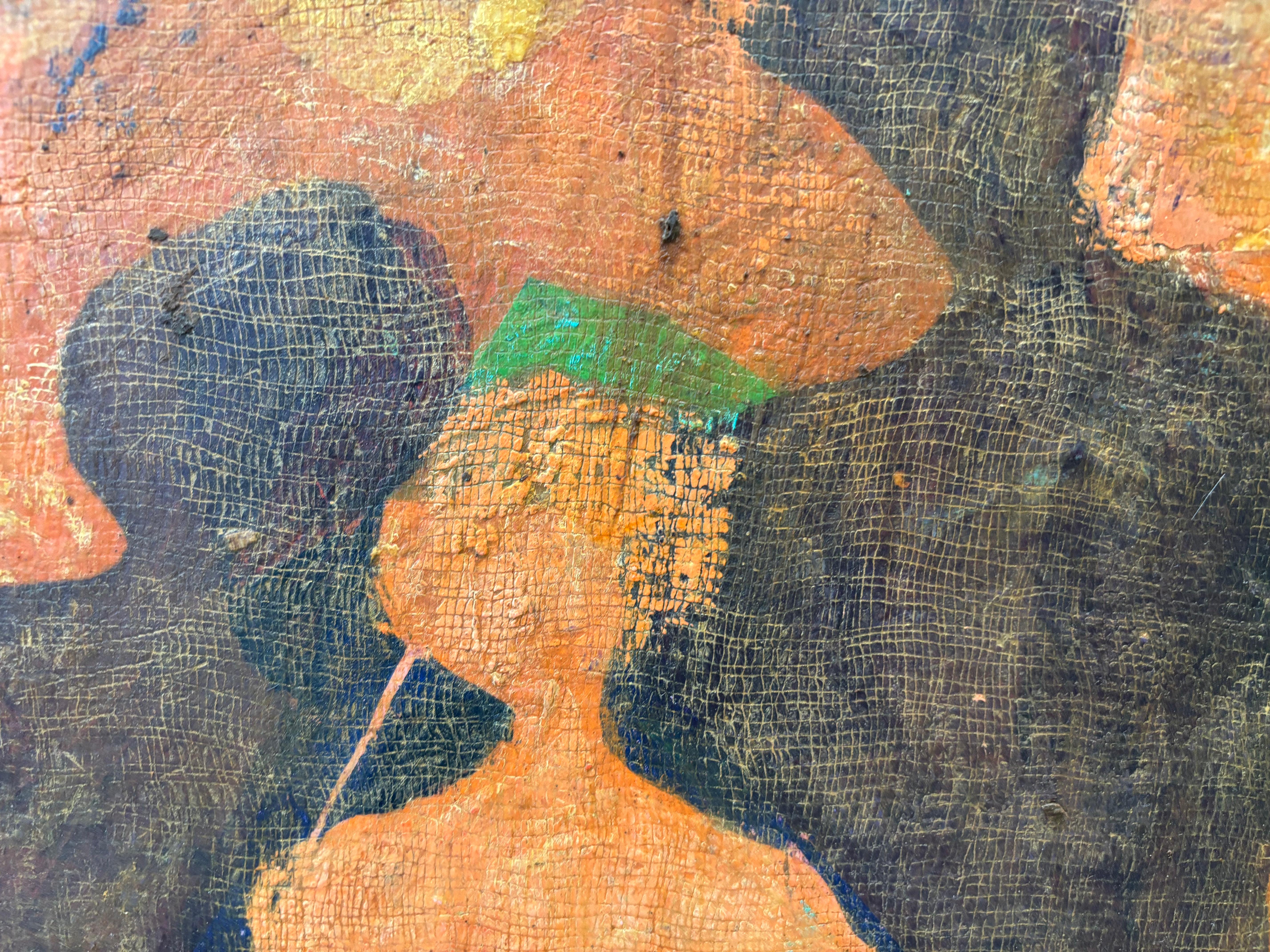 Antepasados: Ancestros Ascendiendo cera fría, pintura al óleo y papel impreso sobre lienzo. en venta 4