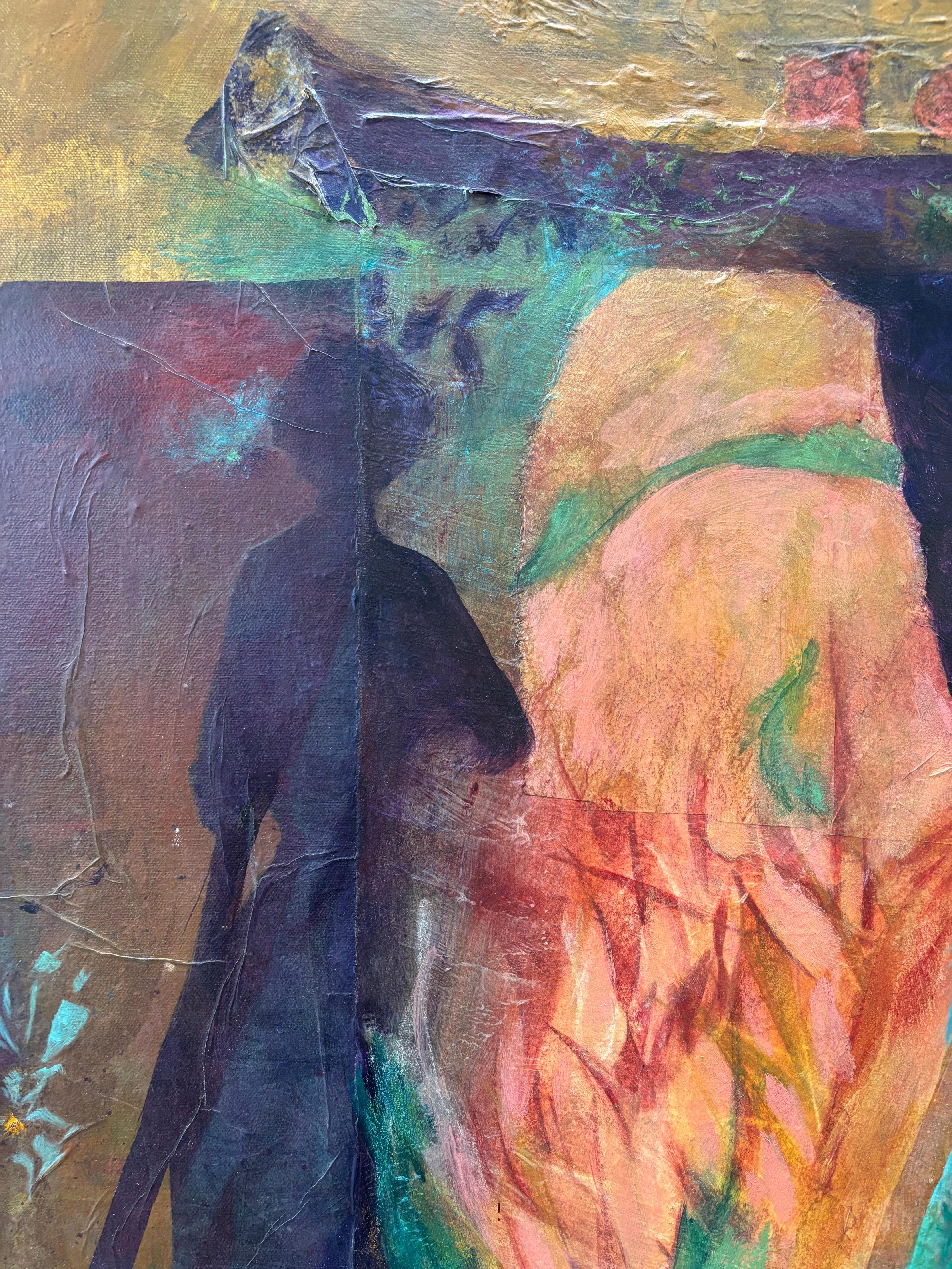 Ahnen an der Schwelle - Kaltwachs, Monoprints auf Seidenpapier, Acrylfarbe – Painting von Majio