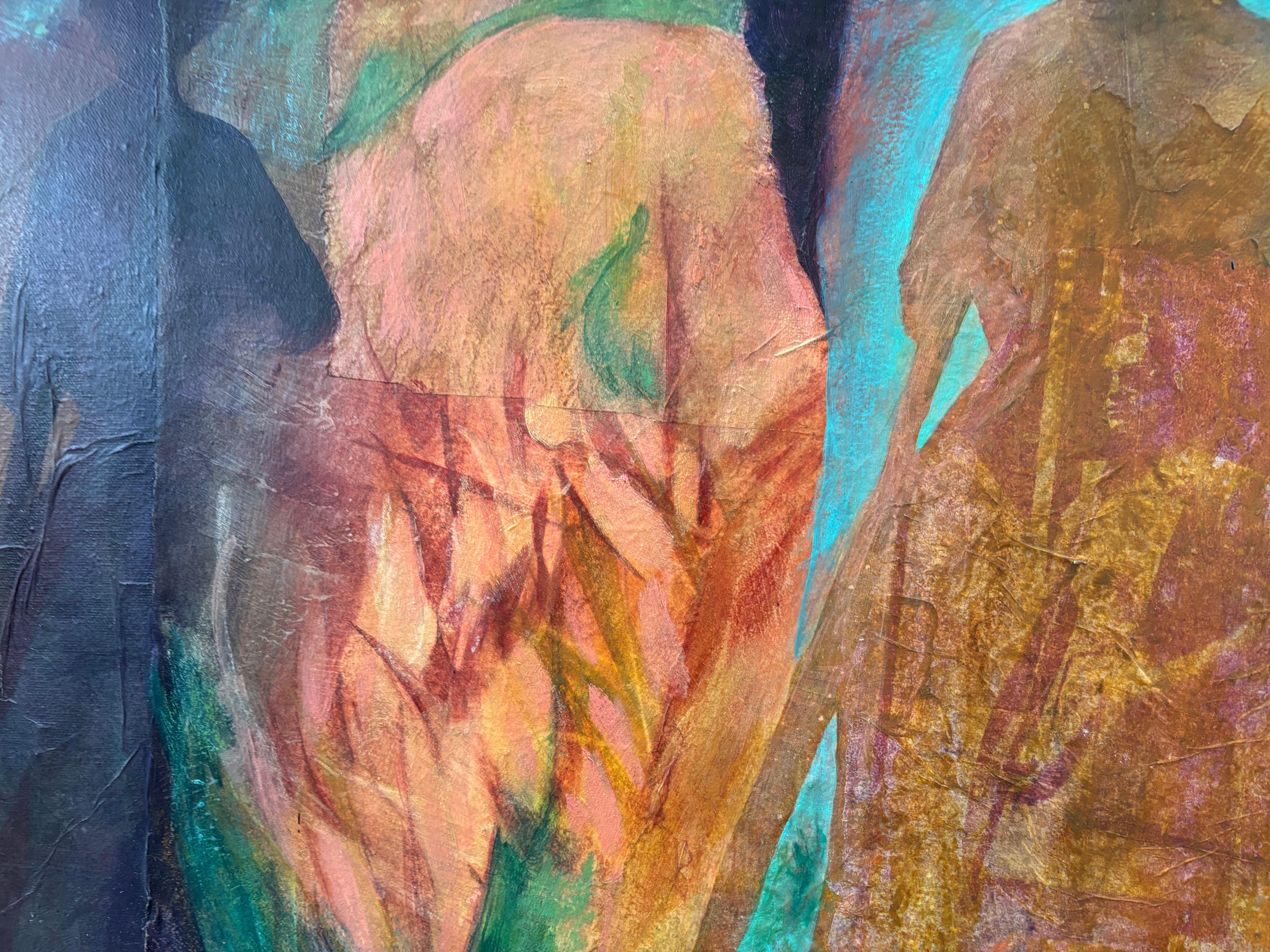 Ahnen an der Schwelle - Kaltwachs, Monoprints auf Seidenpapier, Acrylfarbe im Angebot 1