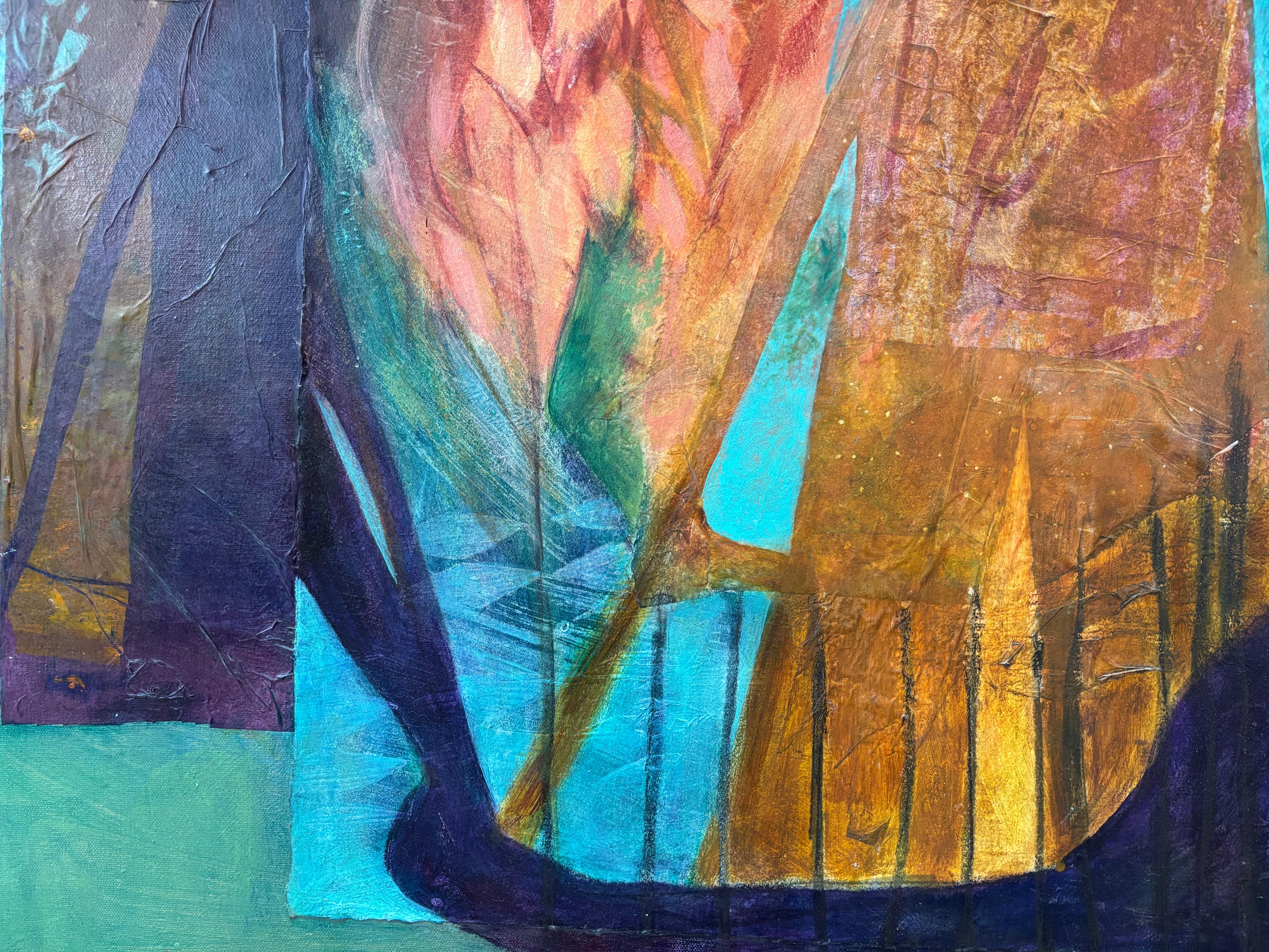 Ahnen an der Schwelle - Kaltwachs, Monoprints auf Seidenpapier, Acrylfarbe im Angebot 3