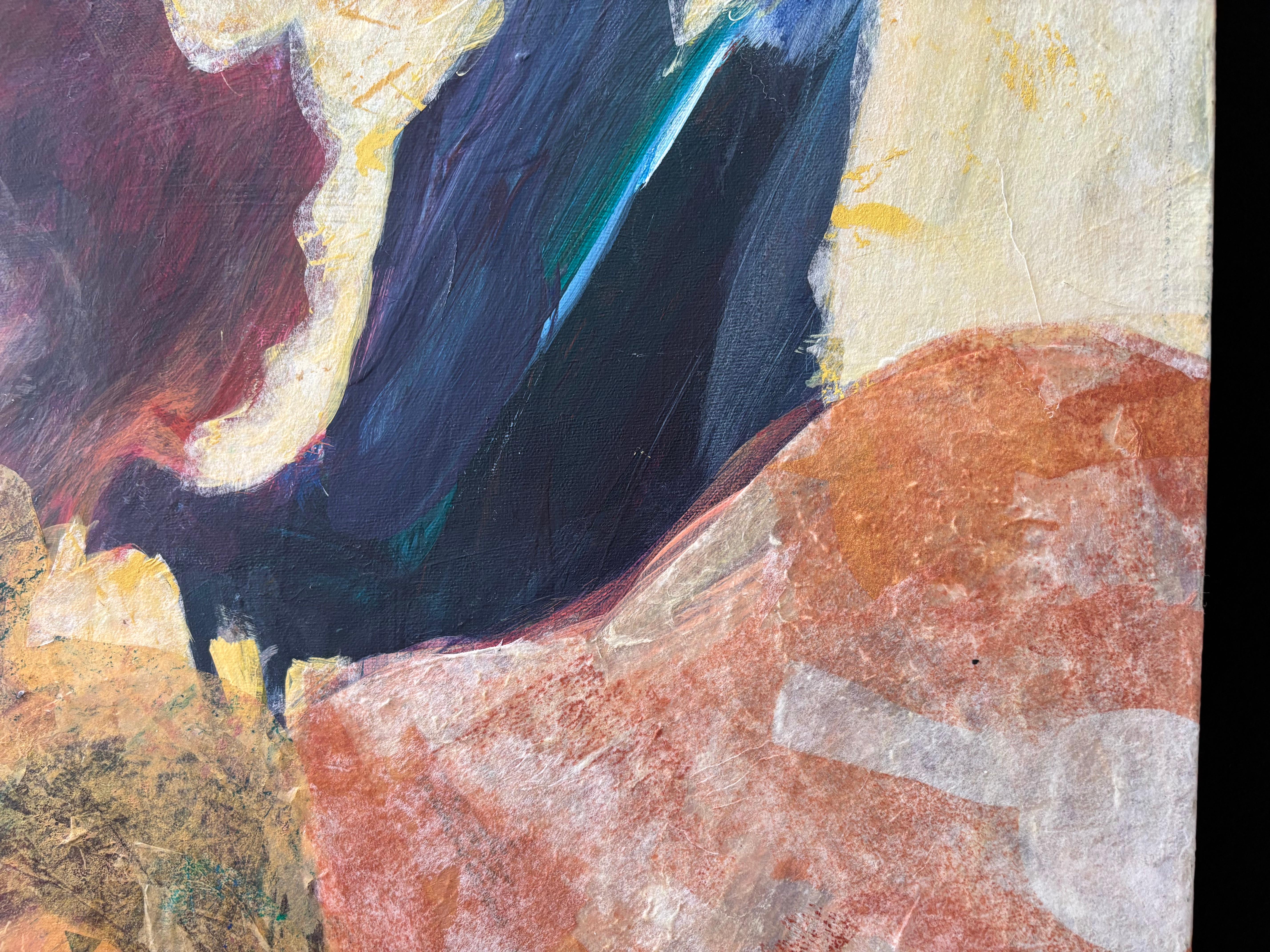 Antepasados: Mujer-Pájaro - Pintura acrílica, cera fría, óleo & - Figurative Painting Beige de Majio