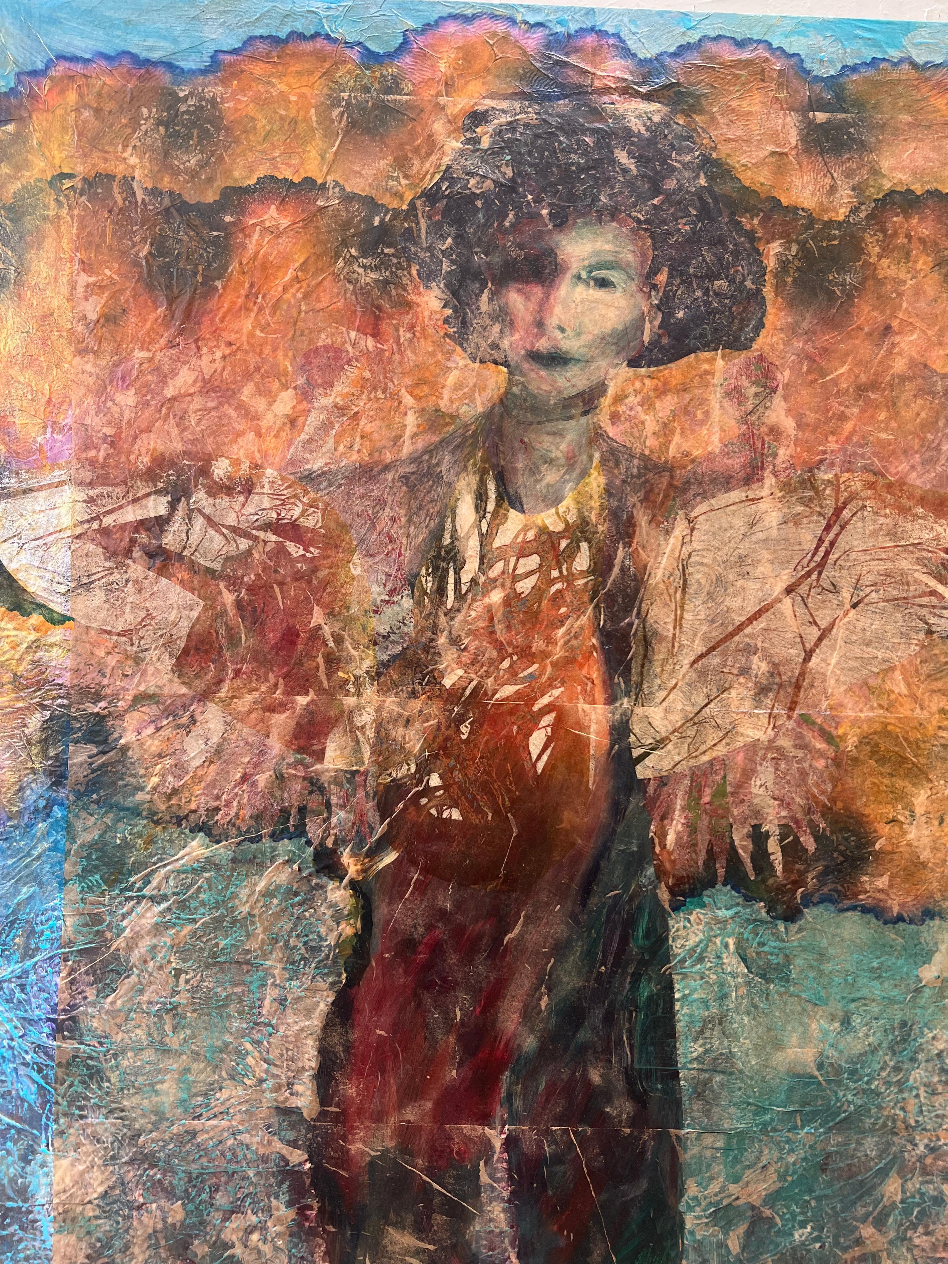 Vorfahren: JoyFool-Kaltwachs, Seidenpapier & Ölstift auf Acrylfarbe – Painting von Majio