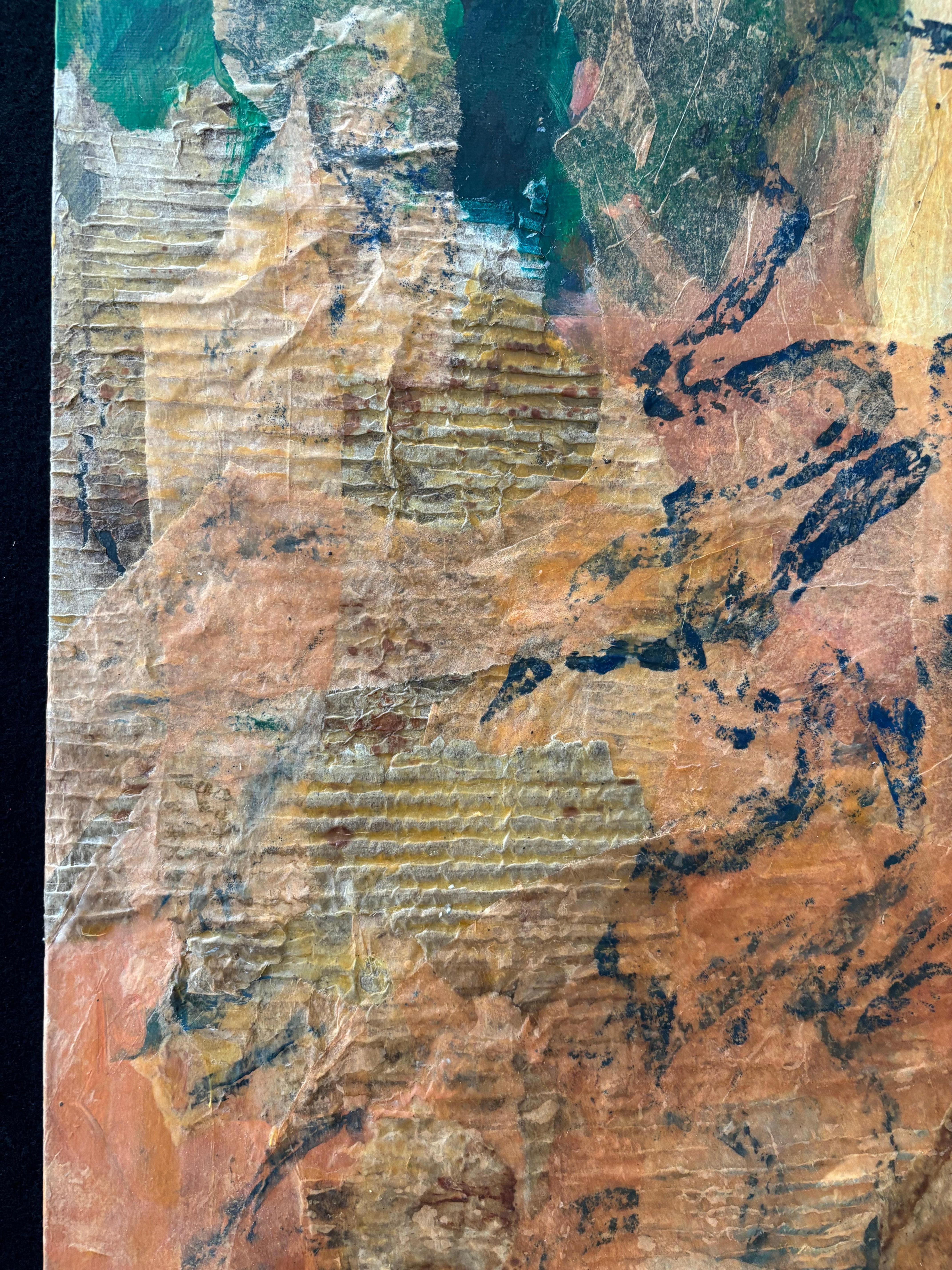 Ancestors: Moon Drummer-Acrylic paint, cold wax, tissue paper & oil stic - Black Figurative Painting by Majio
