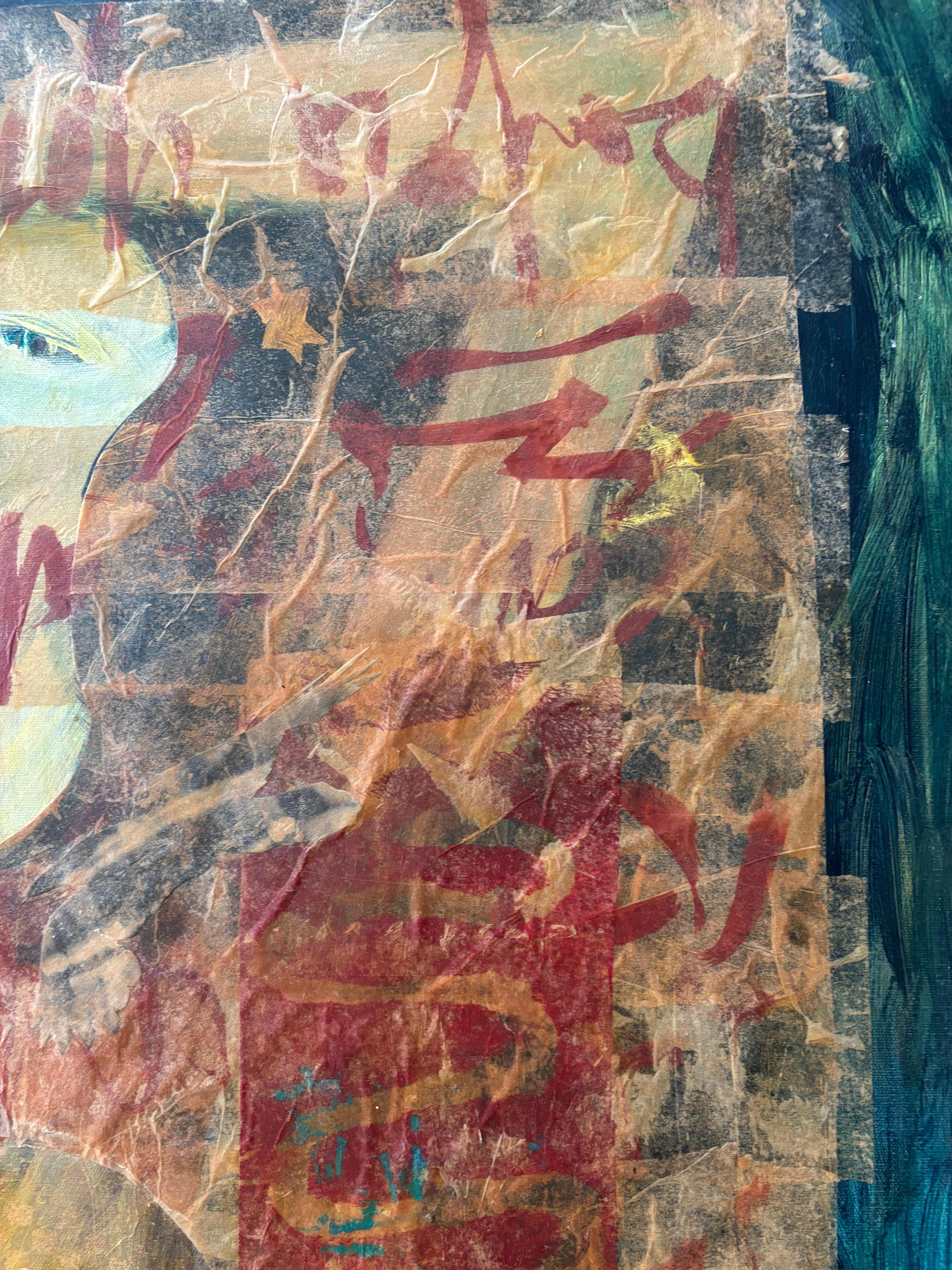 Antenati: One Who Sees Through 2023 -Pittura acrilica, cera fredda, carta velina - Figurative Painting Marrone di Majio