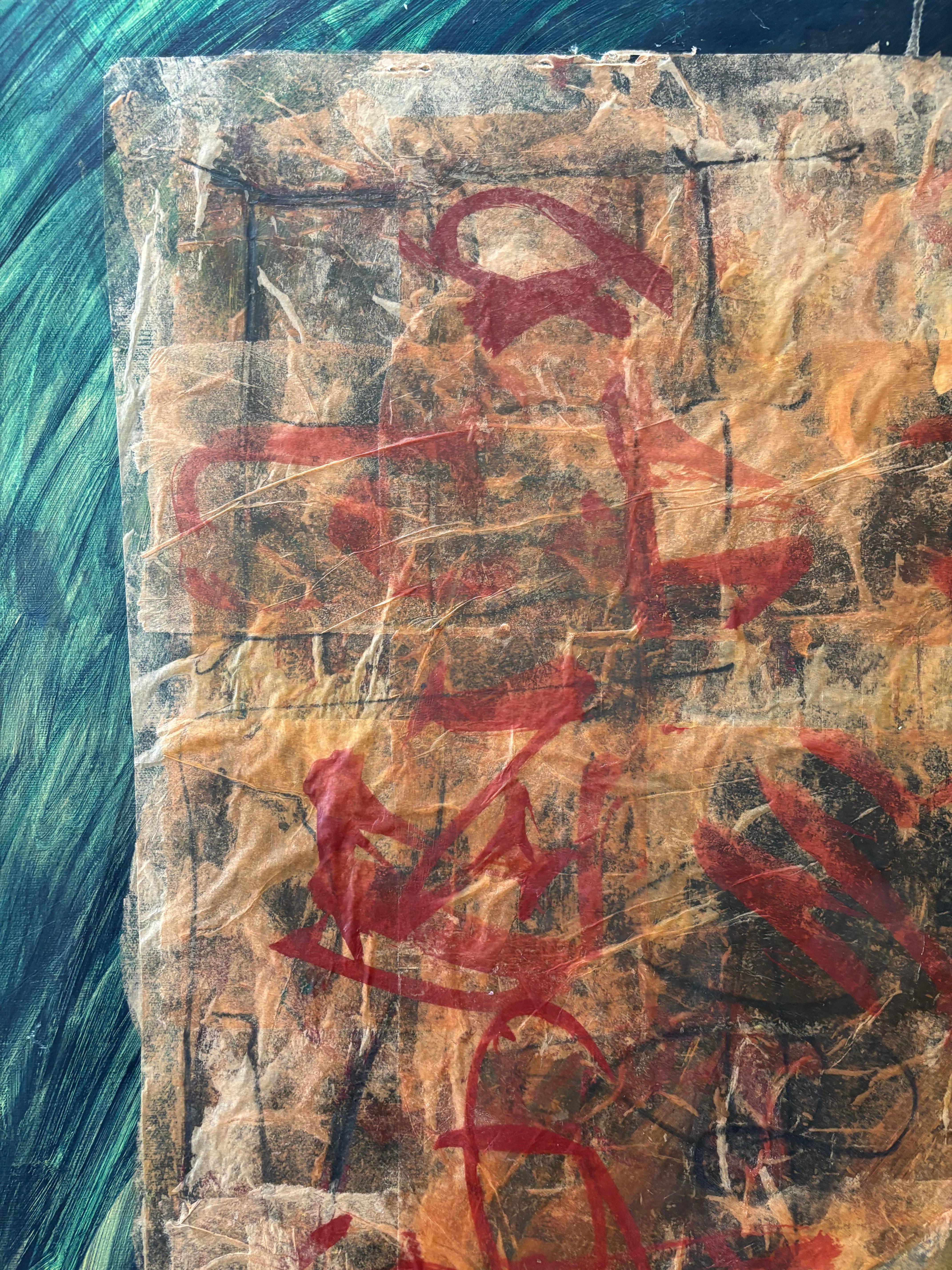 Antenati: One Who Sees Through 2023 -Pittura acrilica, cera fredda, carta velina in vendita 1