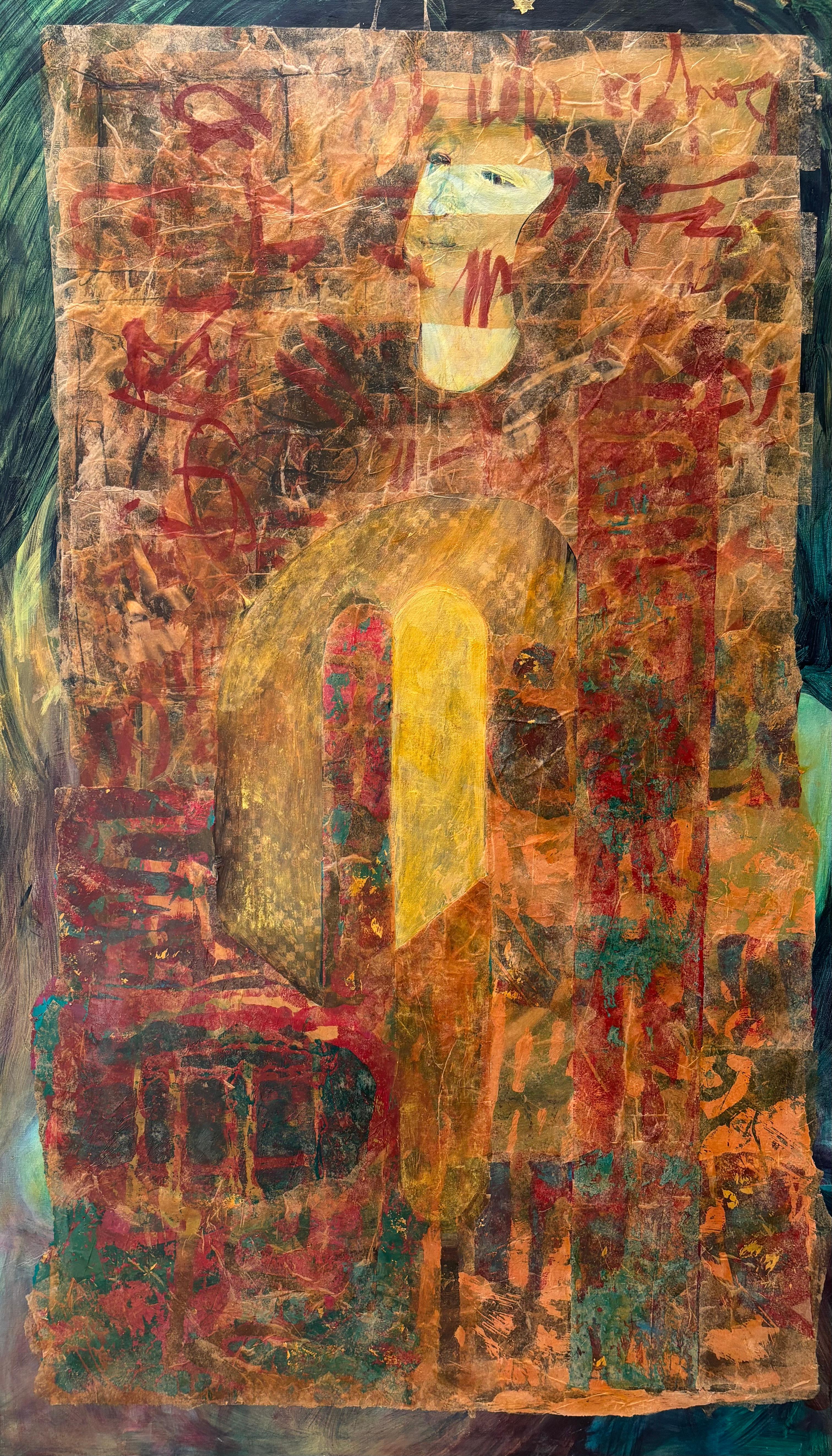 Antenati: One Who Sees Through 2023 -Pittura acrilica, cera fredda, carta velina
