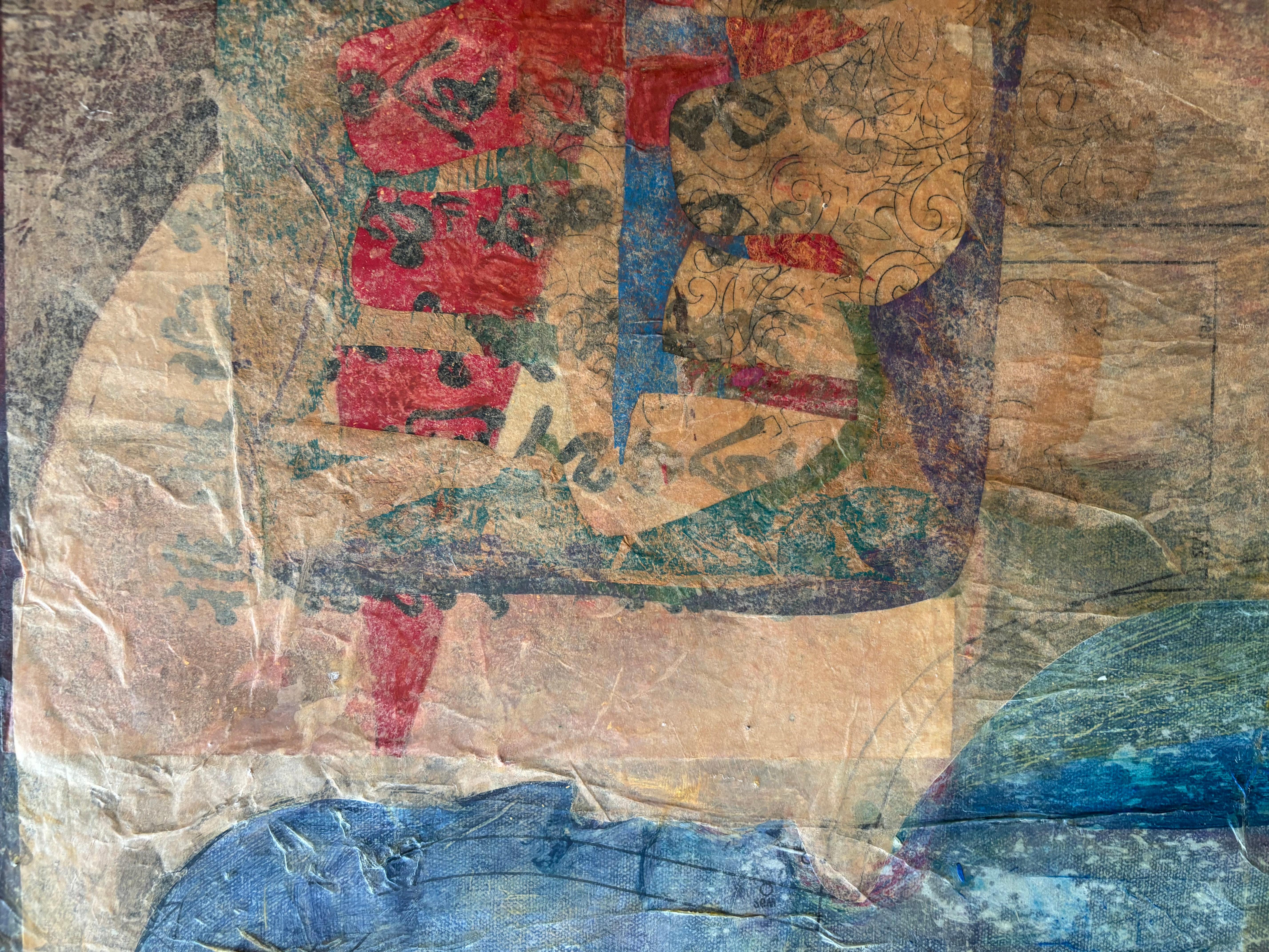 Ancêtres : Maître de cérémonie  Peinture acrylique, cire froide, peinture à l'huile en monoprintures - Marron Figurative Painting par Majio