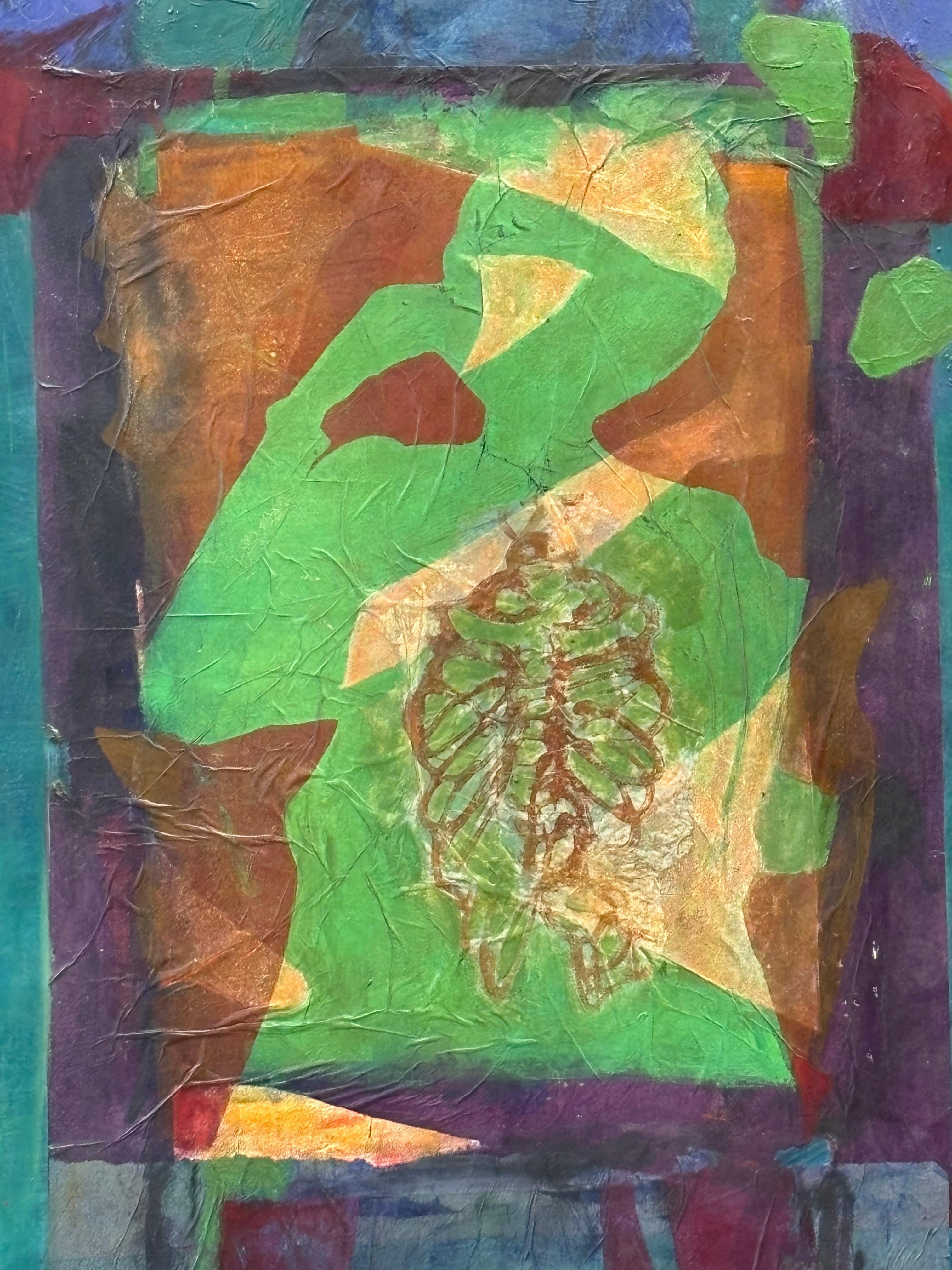 Ancient One-Acrylic painting, tissue paper monoprints on canvas. - Brown Figurative Painting by Majio