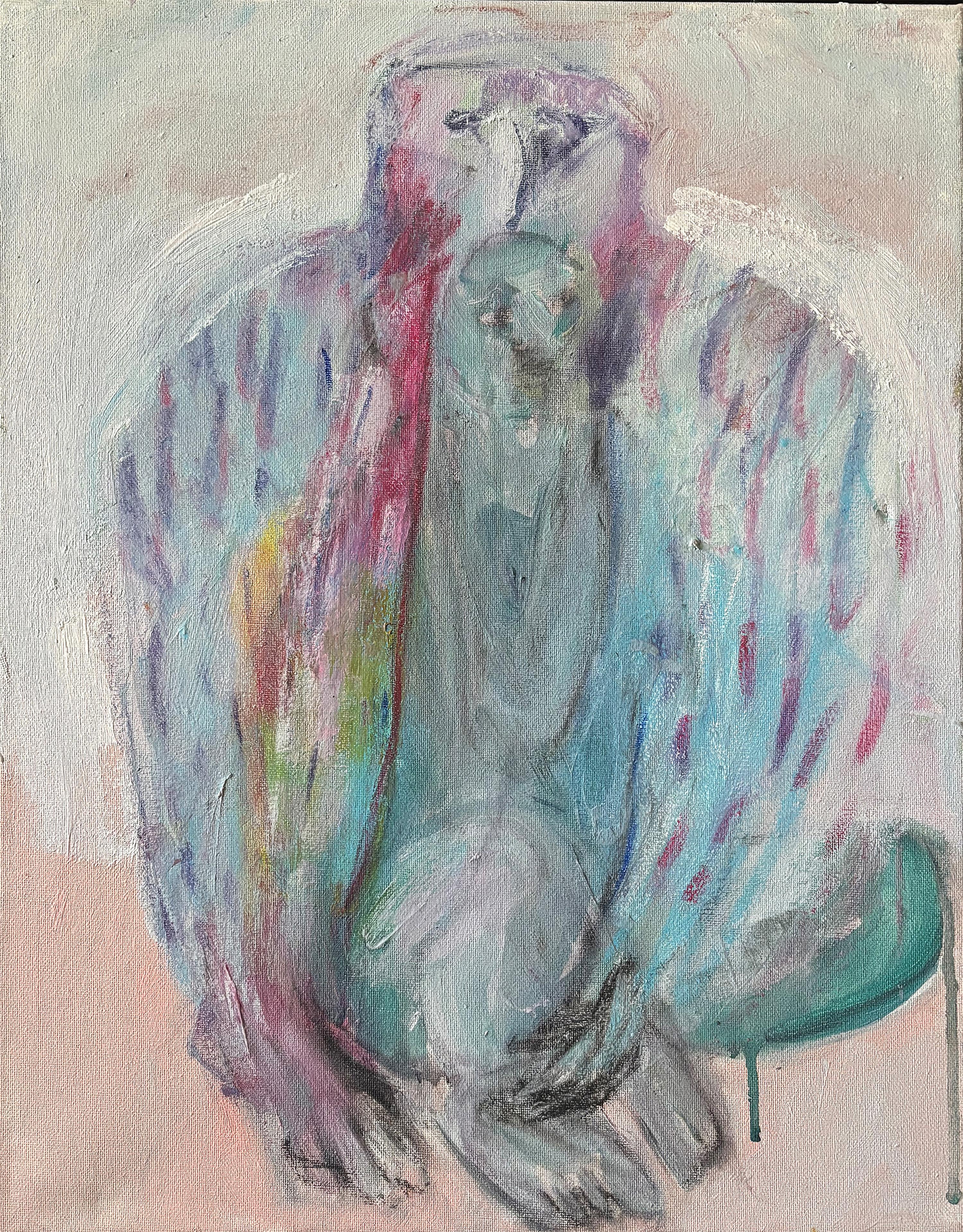 Majio Animal Painting - Animals II: Owlman Acrylic Painting on Canvas, 20x16 Inches, New
