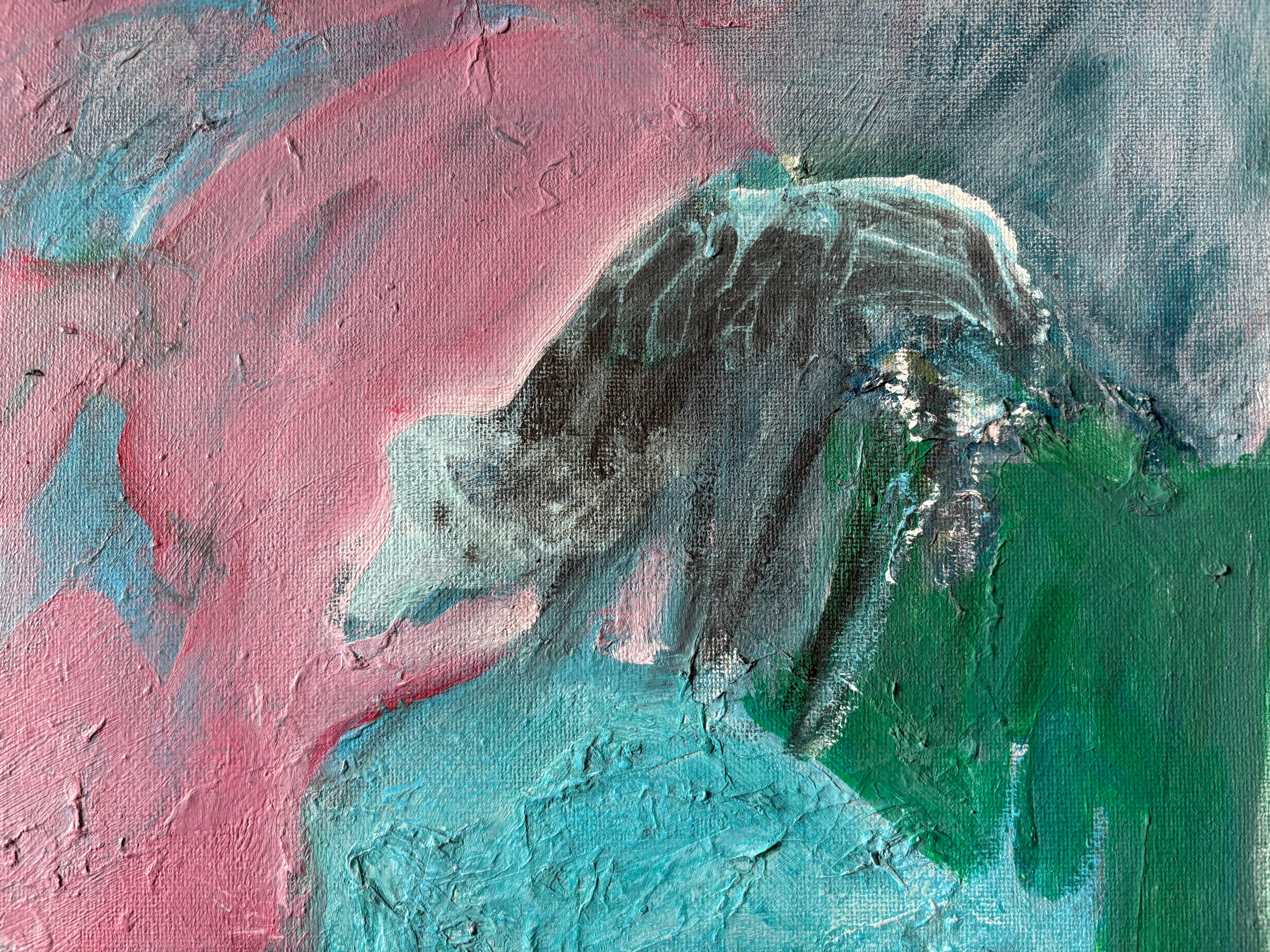 Animaux I : Oiseaux Tussling - Autres styles artistiques Painting par Majio