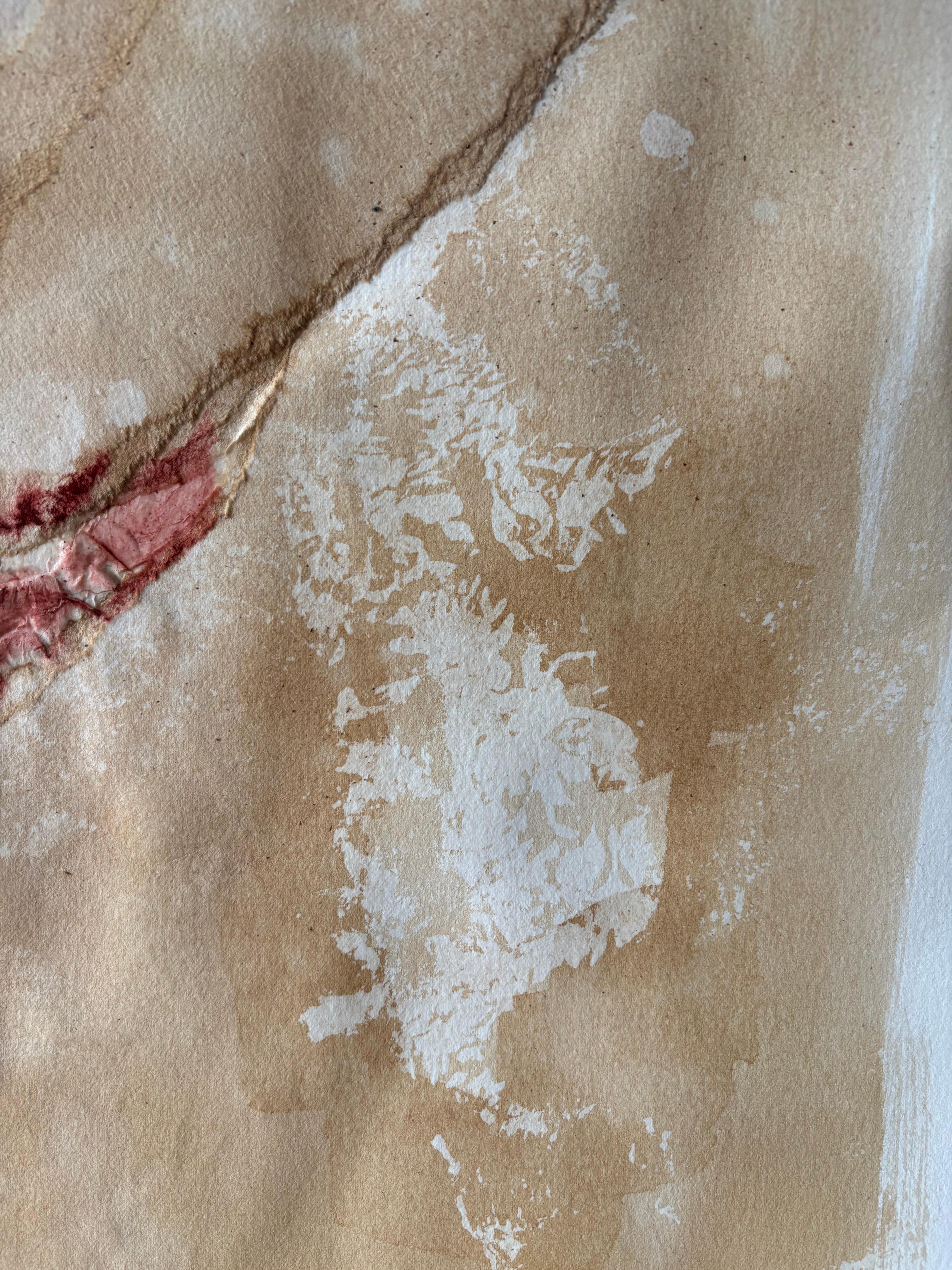 On paper, with marking implements; graphite and Art Graf and cold, a water-soluble kinetic media in tailor’s squares that easily fits into the hand to use the edges or the flat sides. These materials assist in tactile contemplation and haptic