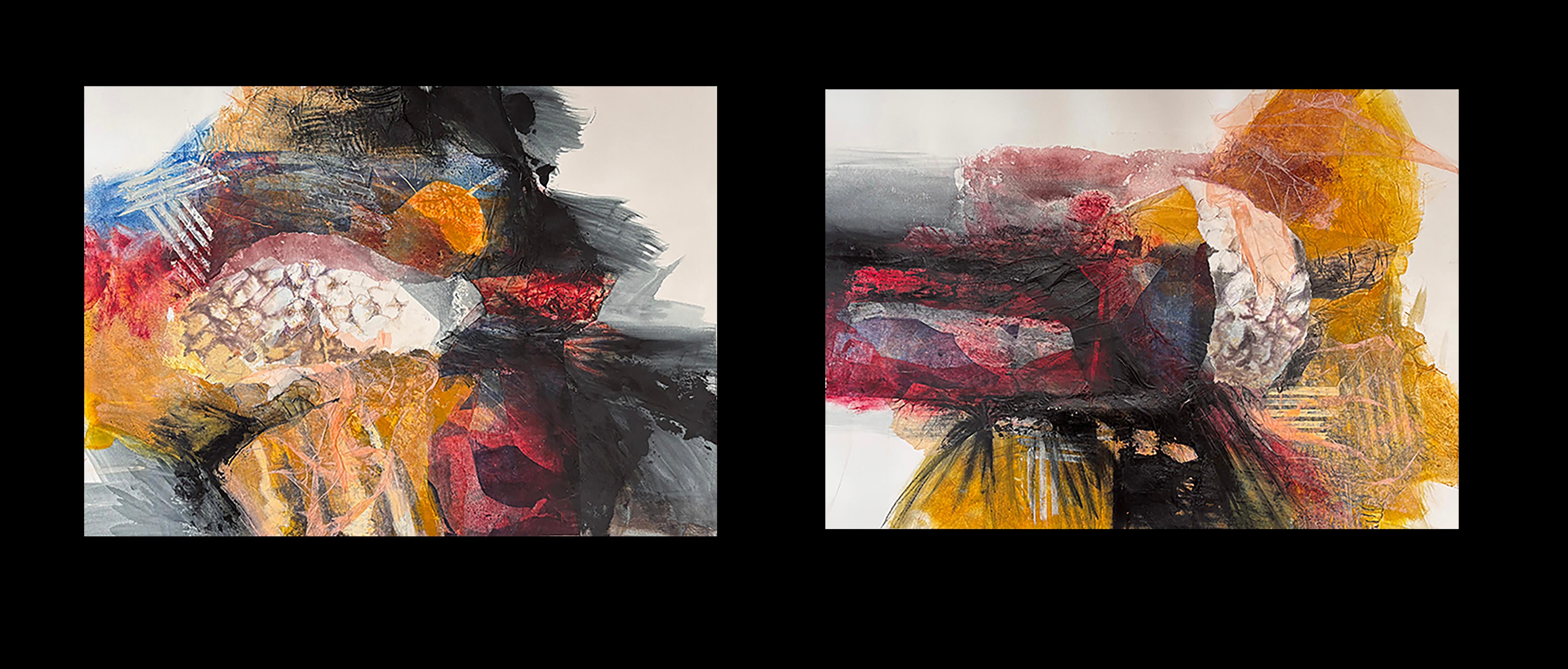 Majio Abstract Painting – Cobblestone Collaboration, Impasto-Struktur, Monodrucke, Sumi-Tinte, Seidenpapier
