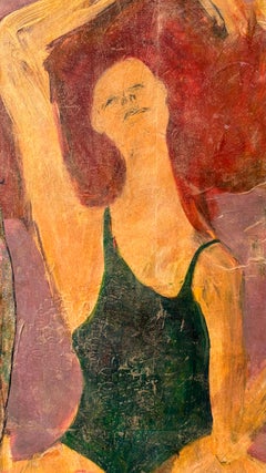 Dancer Resting with Friends, cold wax, tissue paper, and oil stick over acrylic.