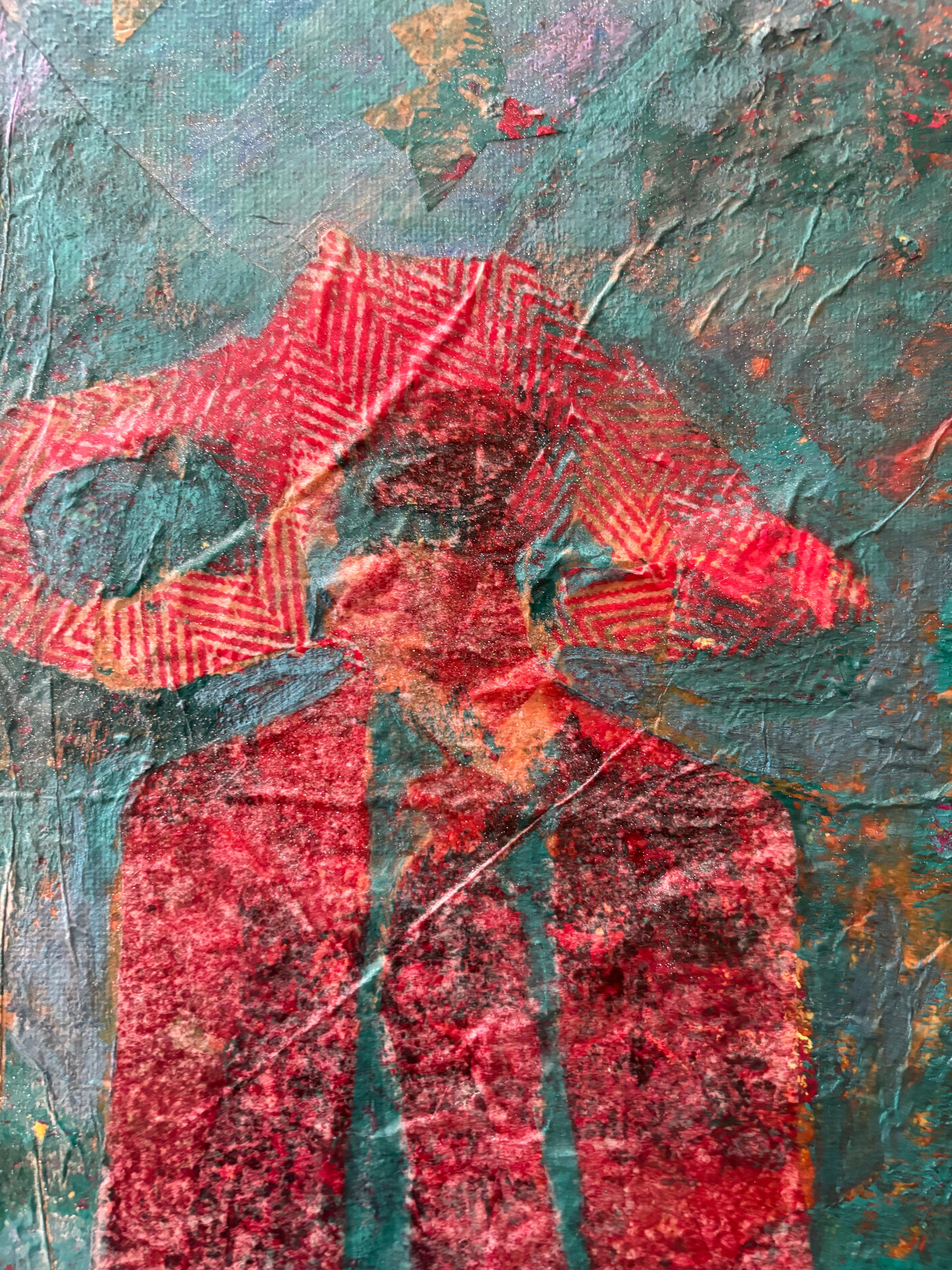 Tyme Generator Kaltwachs, Monoprints, Ölstift auf Leinwand – Painting von Majio
