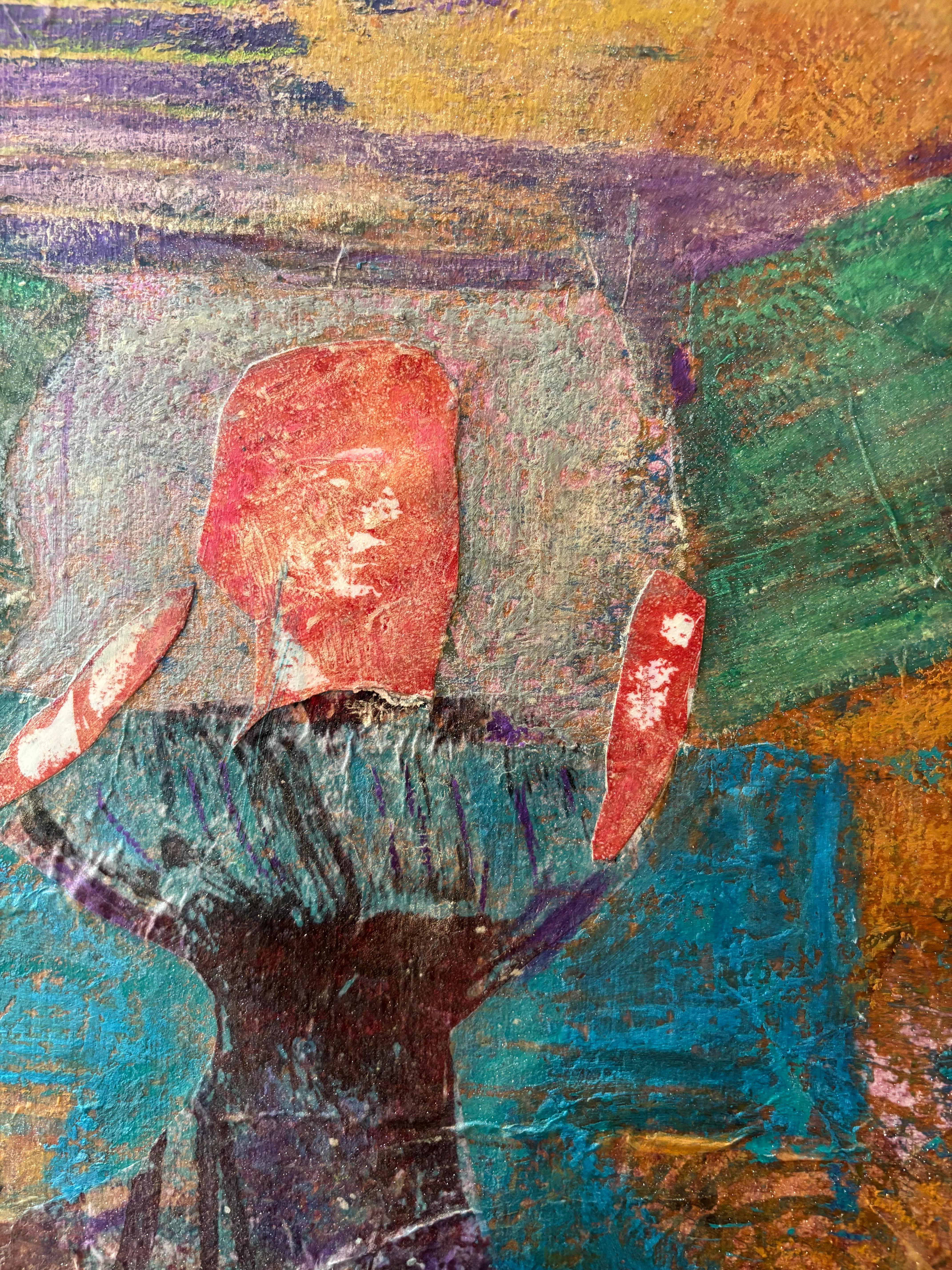 Tyme Generator Kaltwachs, Monoprints, Ölstift auf Leinwand (Braun), Figurative Painting, von Majio